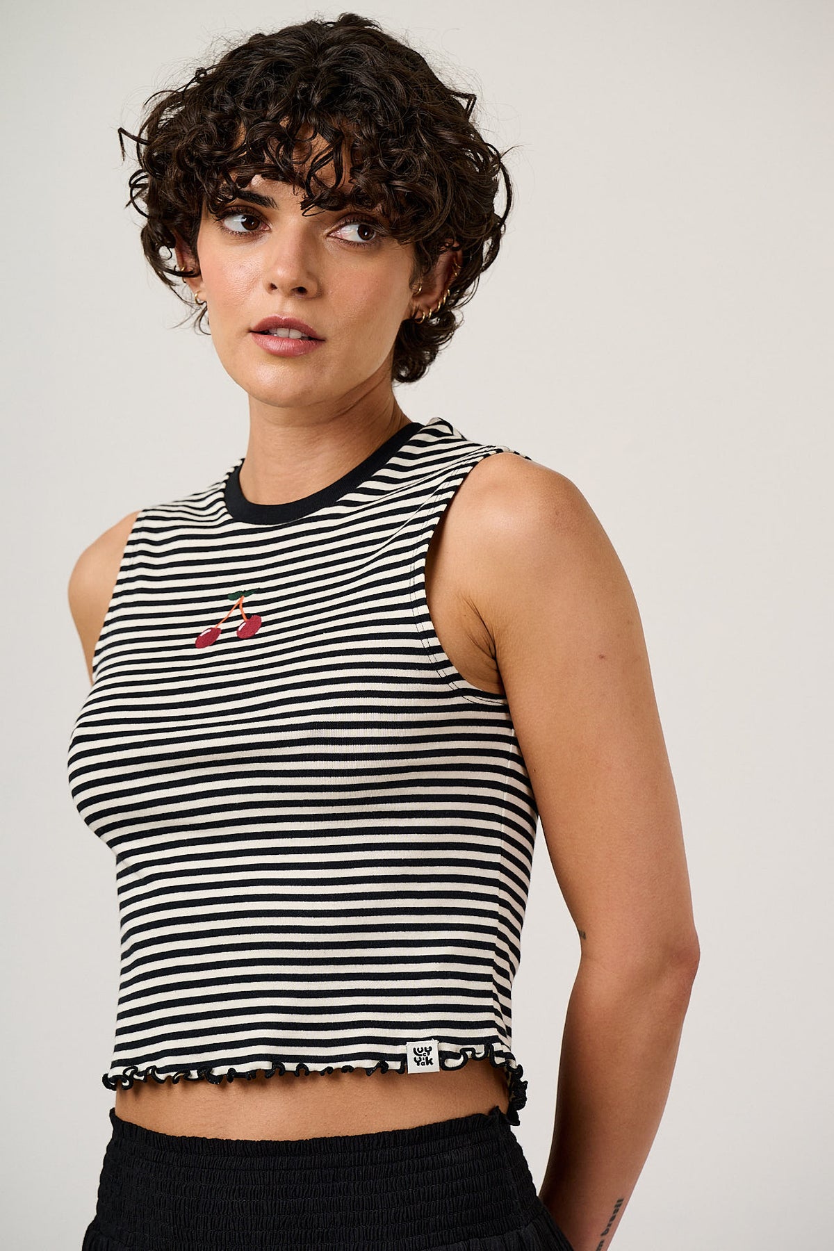 Etta - Sleeveless Tank Top Organic Cotton in Cherry Stripe