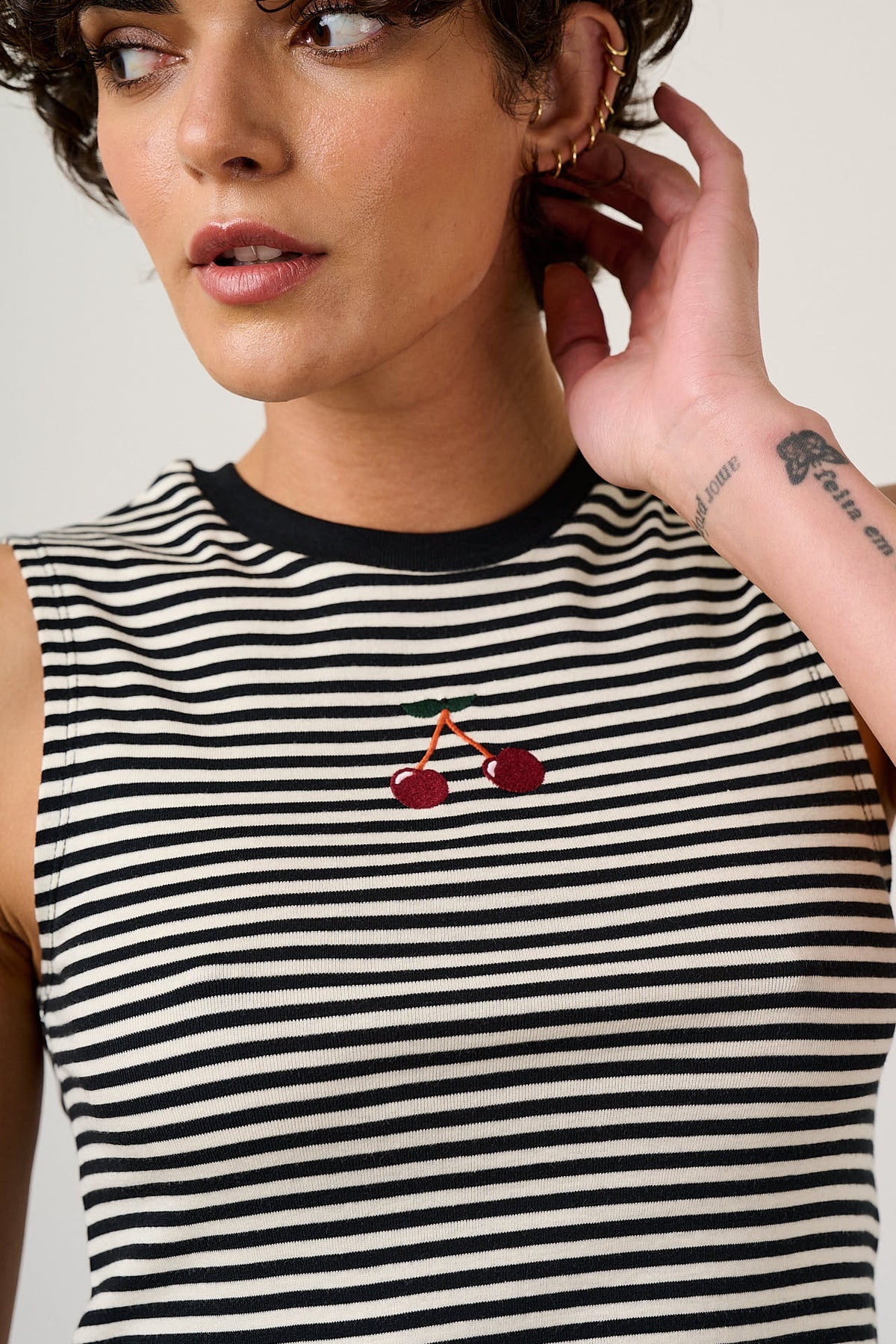 Etta - Sleeveless Tank Top Organic Cotton in Cherry Stripe