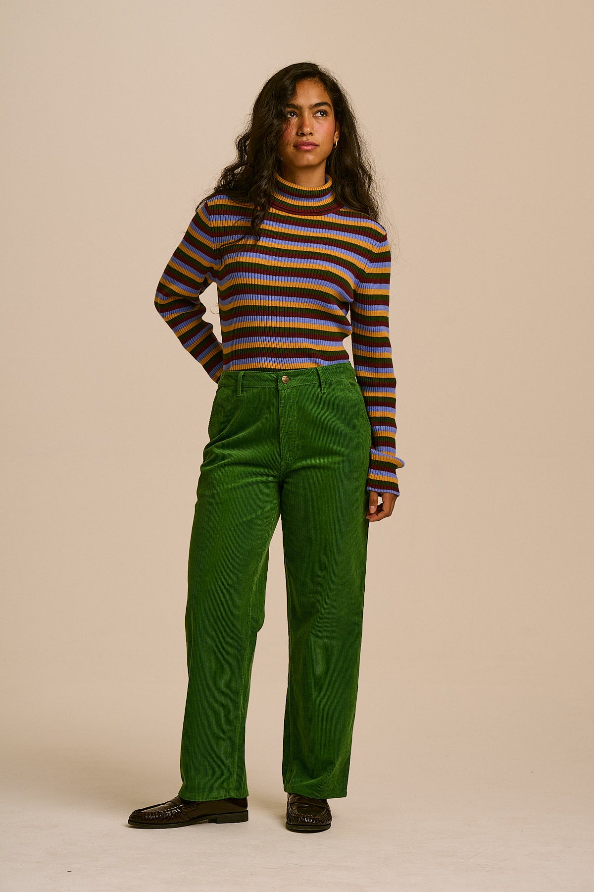 Eva - Roll Neck Jumper in Multi Stripe