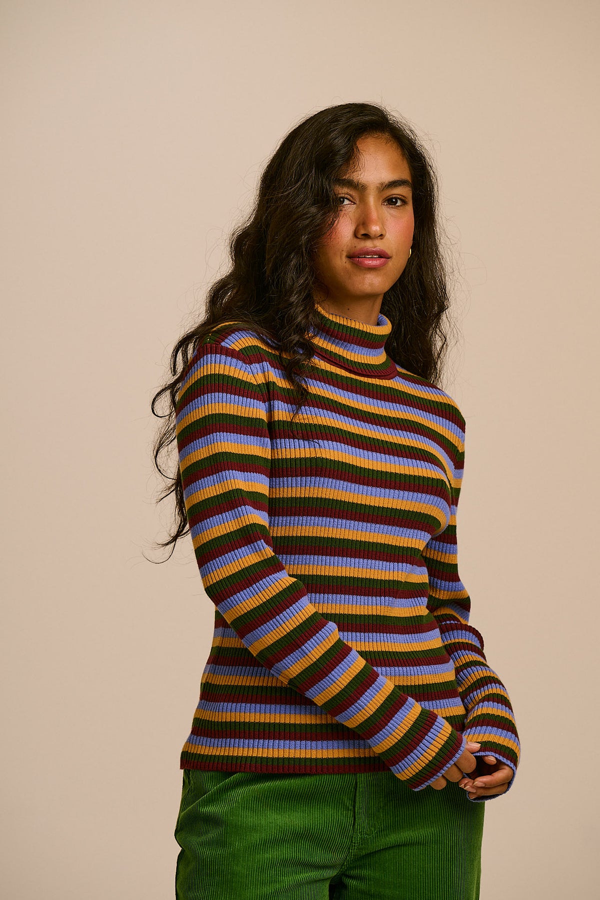 Eva - Roll Neck Jumper in Multi Stripe