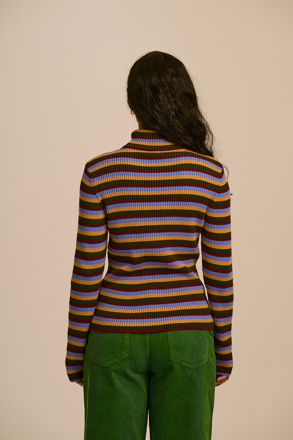 Eva - Roll Neck Jumper in Multi Stripe