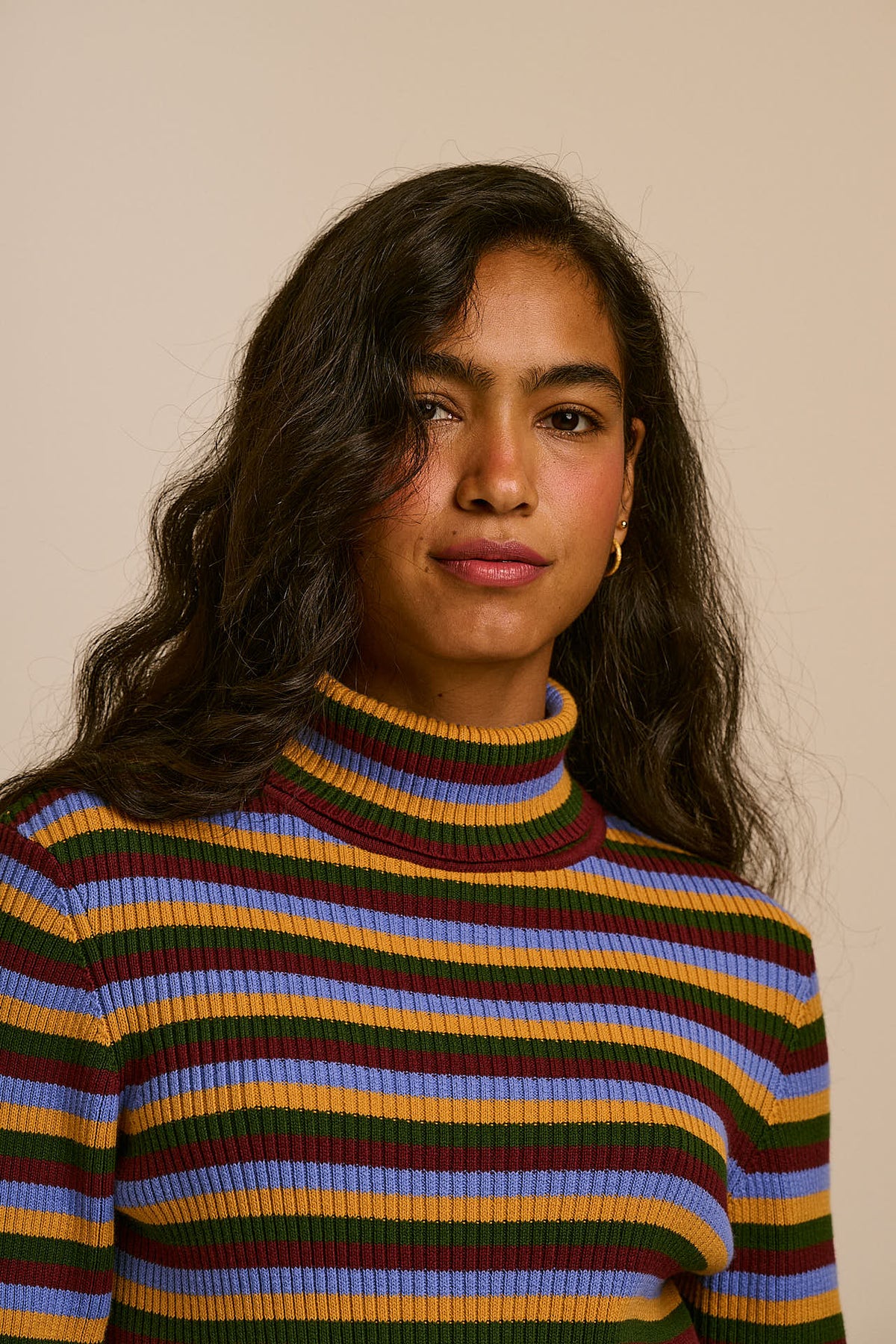 Eva - Roll Neck Jumper in Multi Stripe