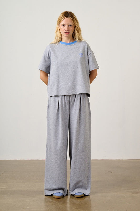 Tamsin - Jersey Extra Wide Trousers in Grey Marl