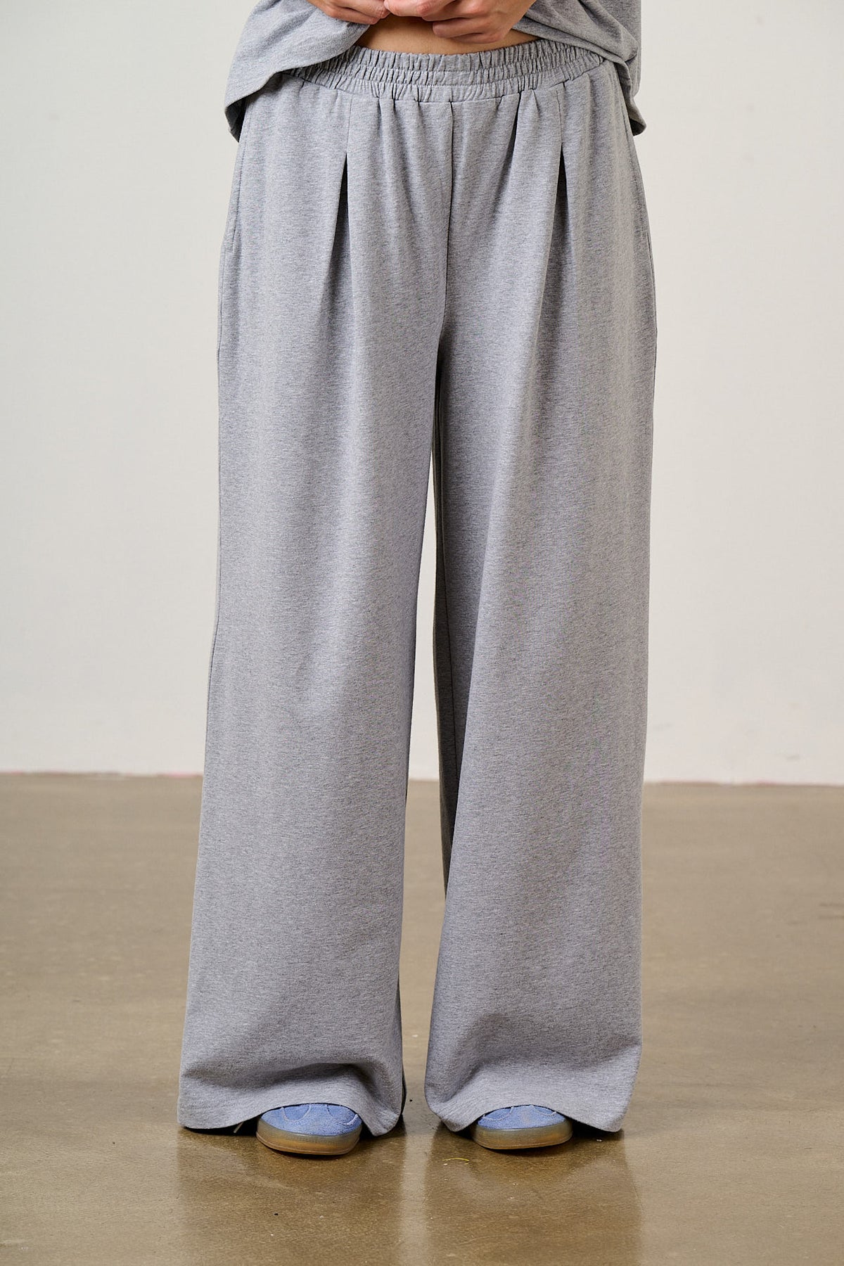 Tamsin - Jersey Extra Wide Trousers in Grey Marl