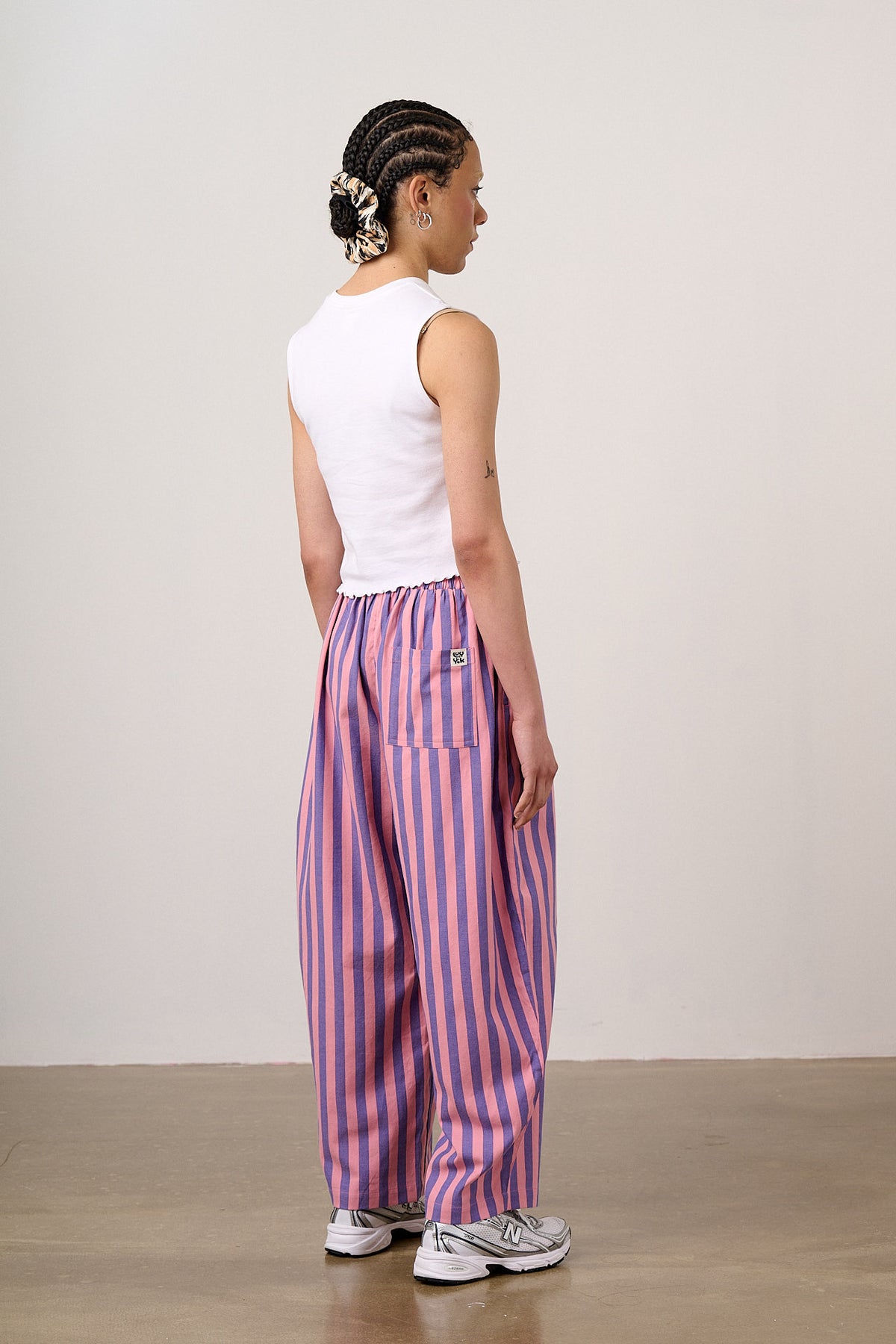 Bee Illustrates Pride 2026 Freddie - Barrel Leg Cotton Trousers in Pink & Blue Stripe