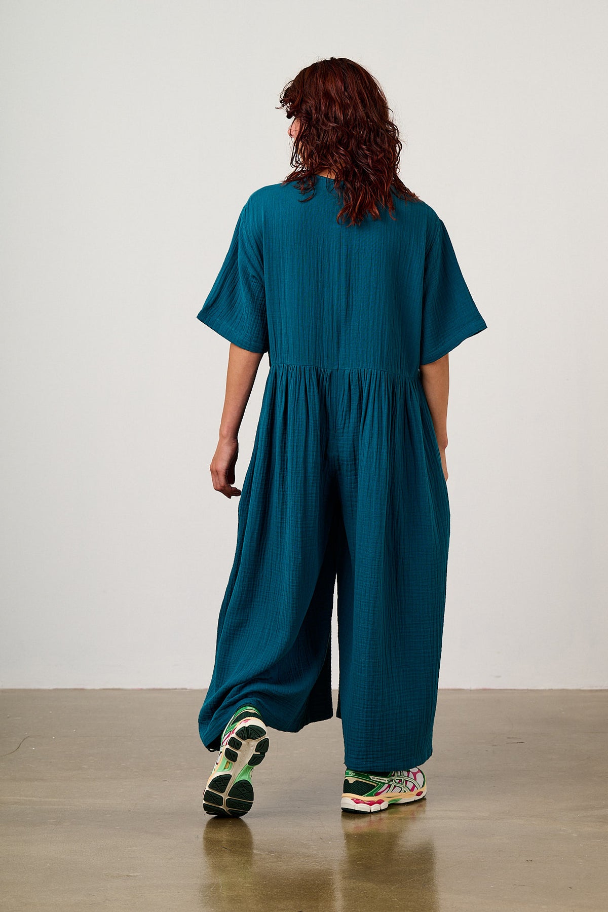 George - Wide Leg Jumpsuit Organic Cotton Double Gauze in Teal