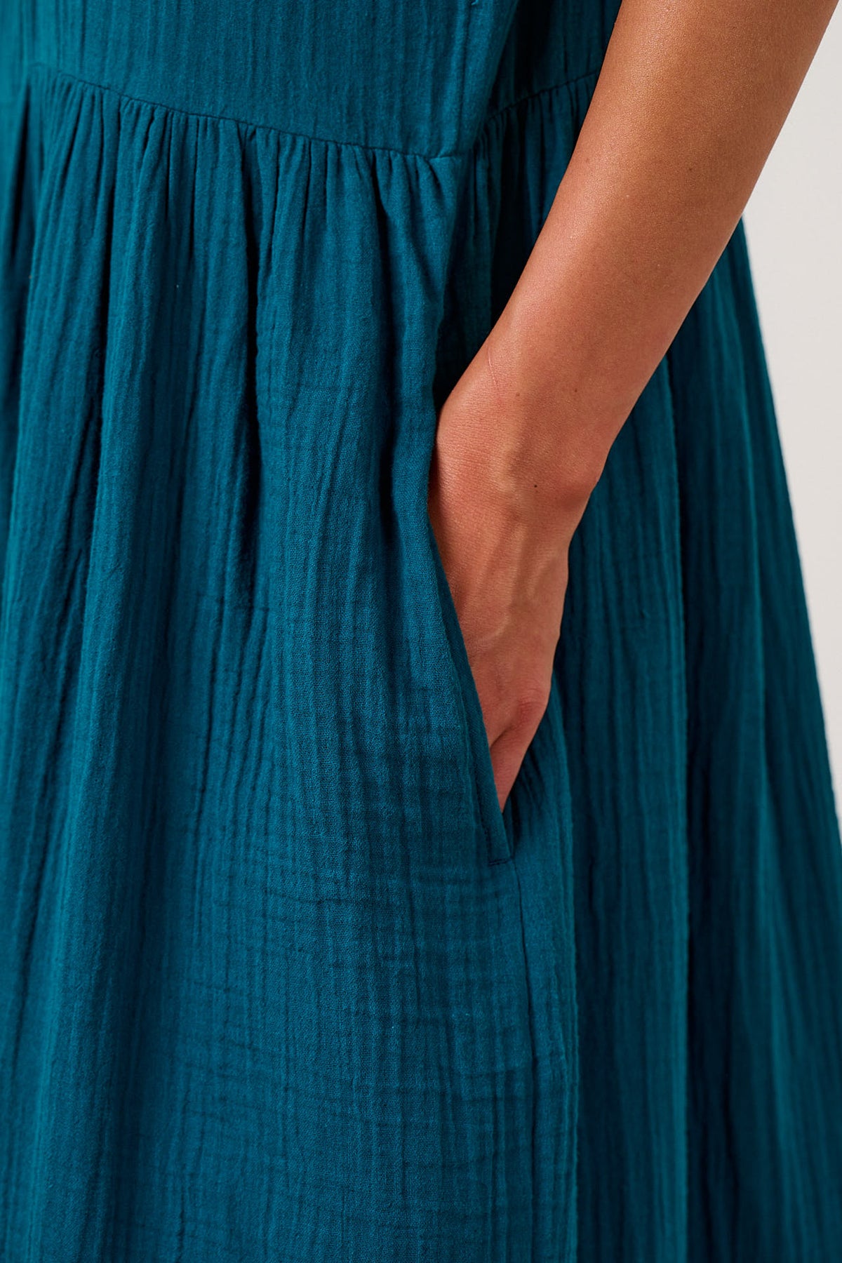 George - Wide Leg Jumpsuit Organic Cotton Double Gauze in Teal