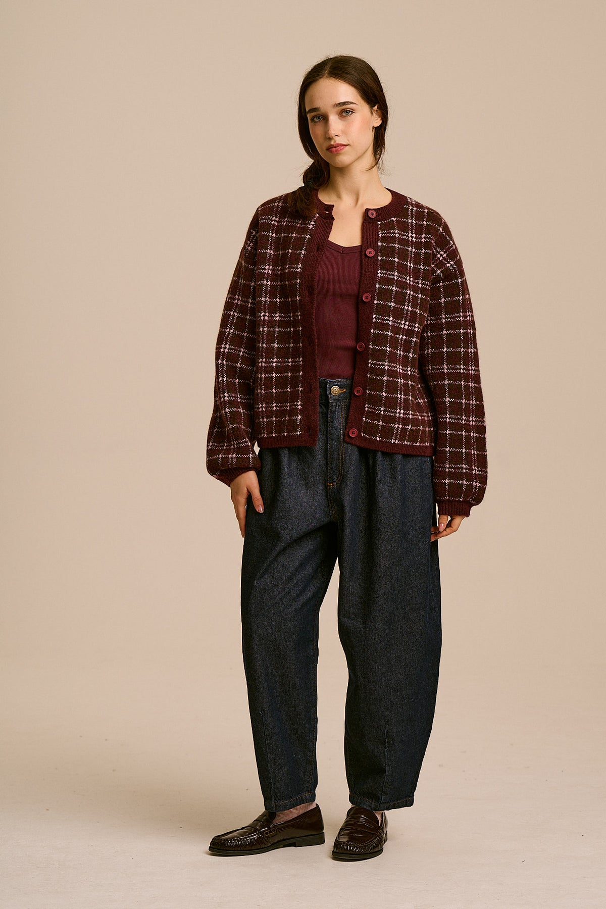 Gin - Cardigan in Romantic Check