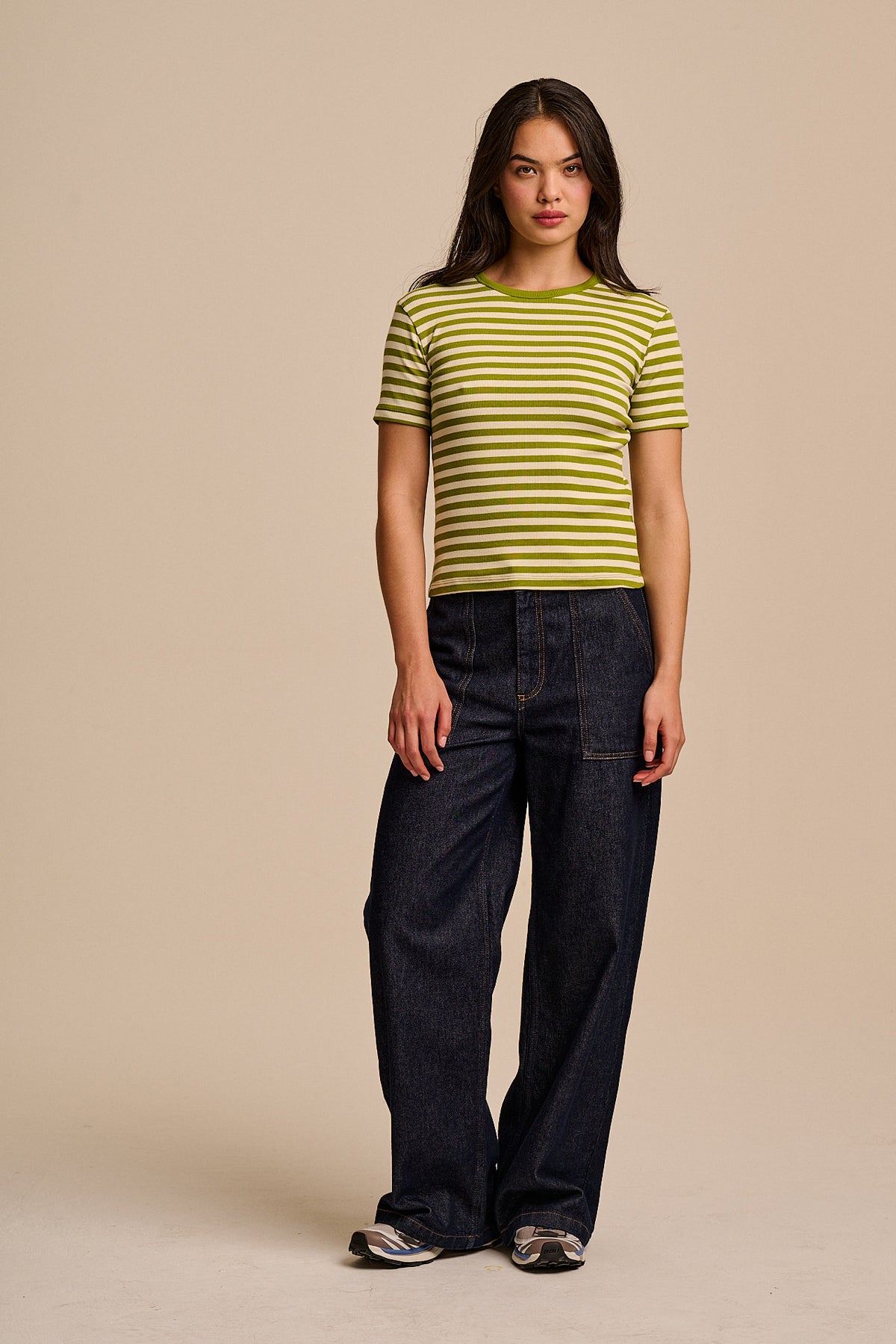 Gracie - T-Shirt Organic Cotton in Green & Ecru Stripe