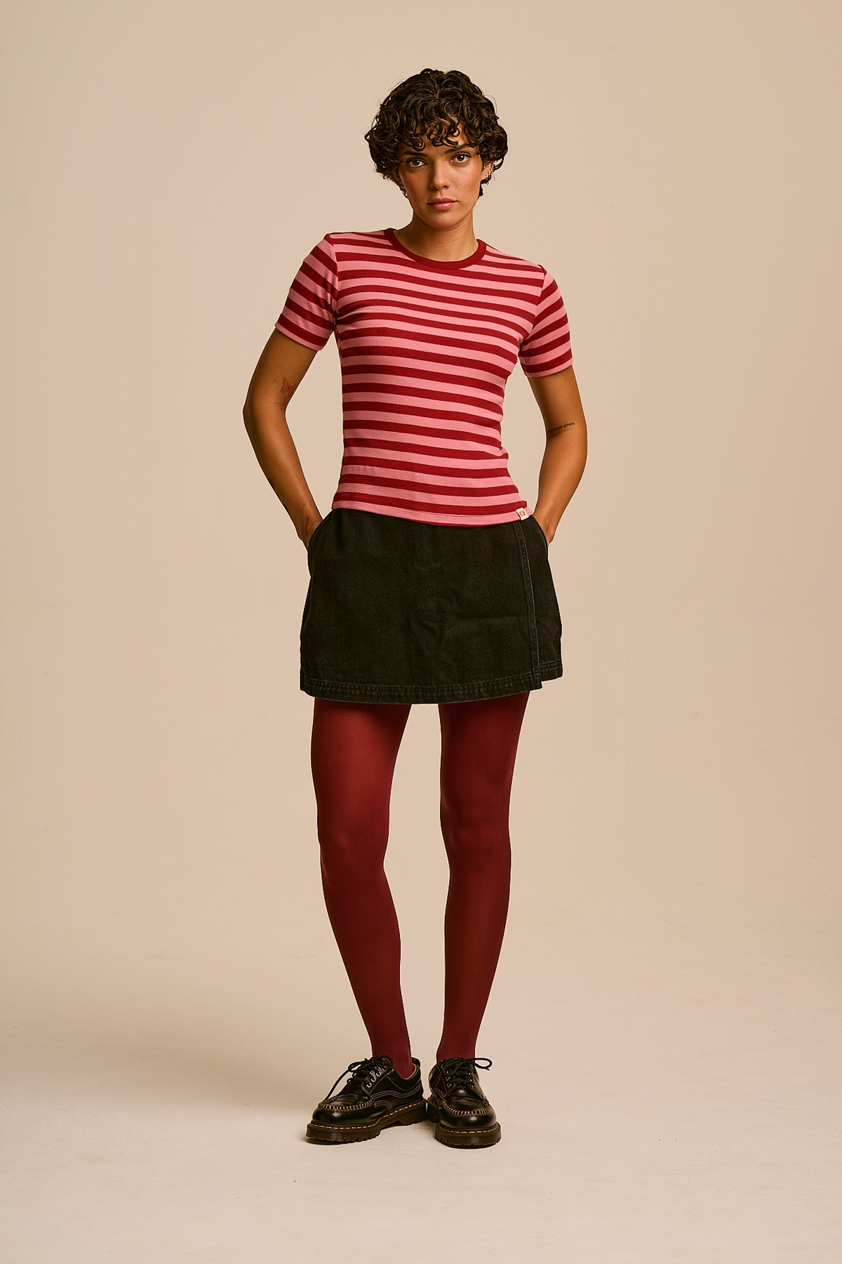 Gracie - T-Shirt Organic Cotton in Pink & Maroon Stripe
