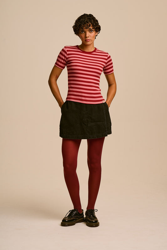 Gracie - T-Shirt Organic Cotton in Pink & Maroon Stripe