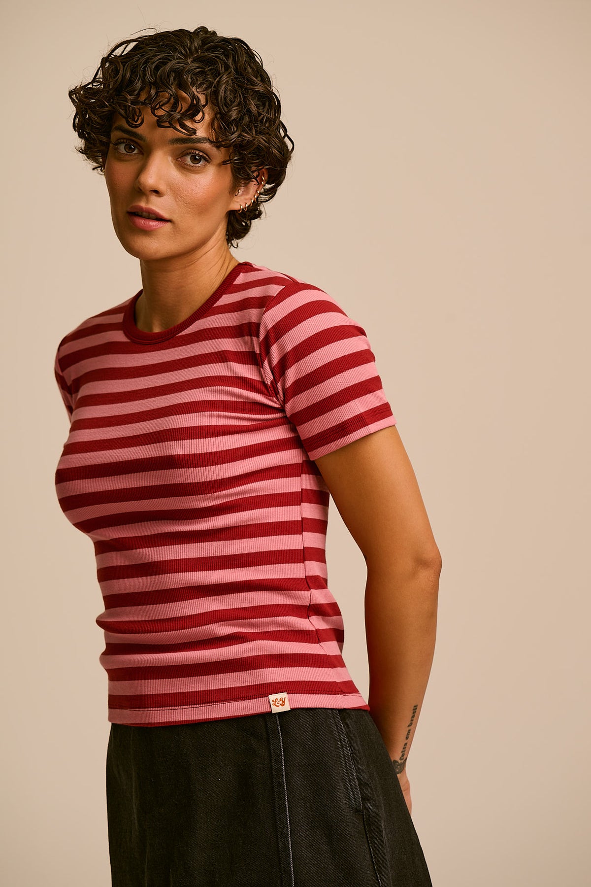 Gracie - T-Shirt Organic Cotton in Pink & Maroon Stripe
