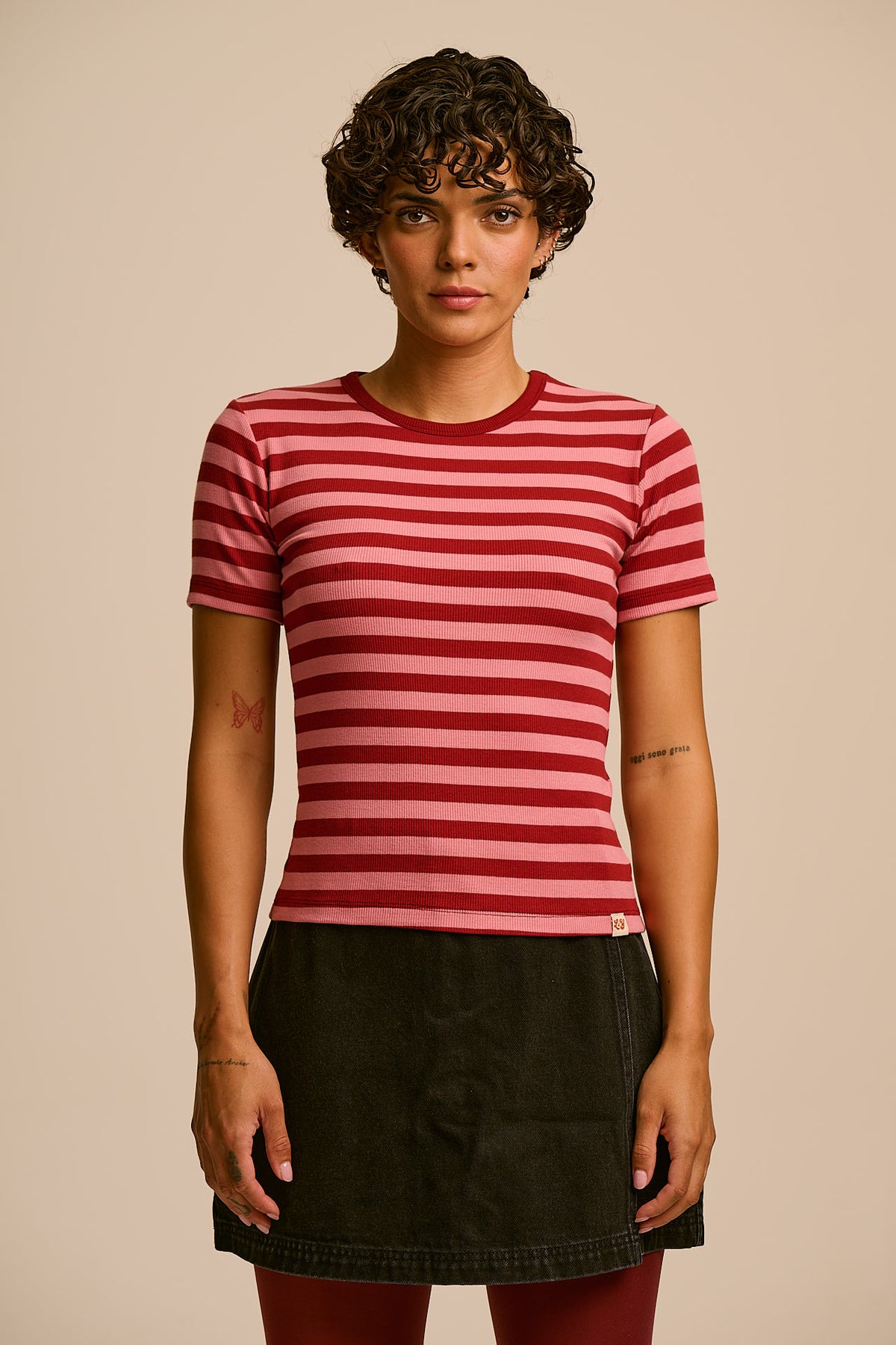 Gracie - T-Shirt Organic Cotton in Pink & Maroon Stripe