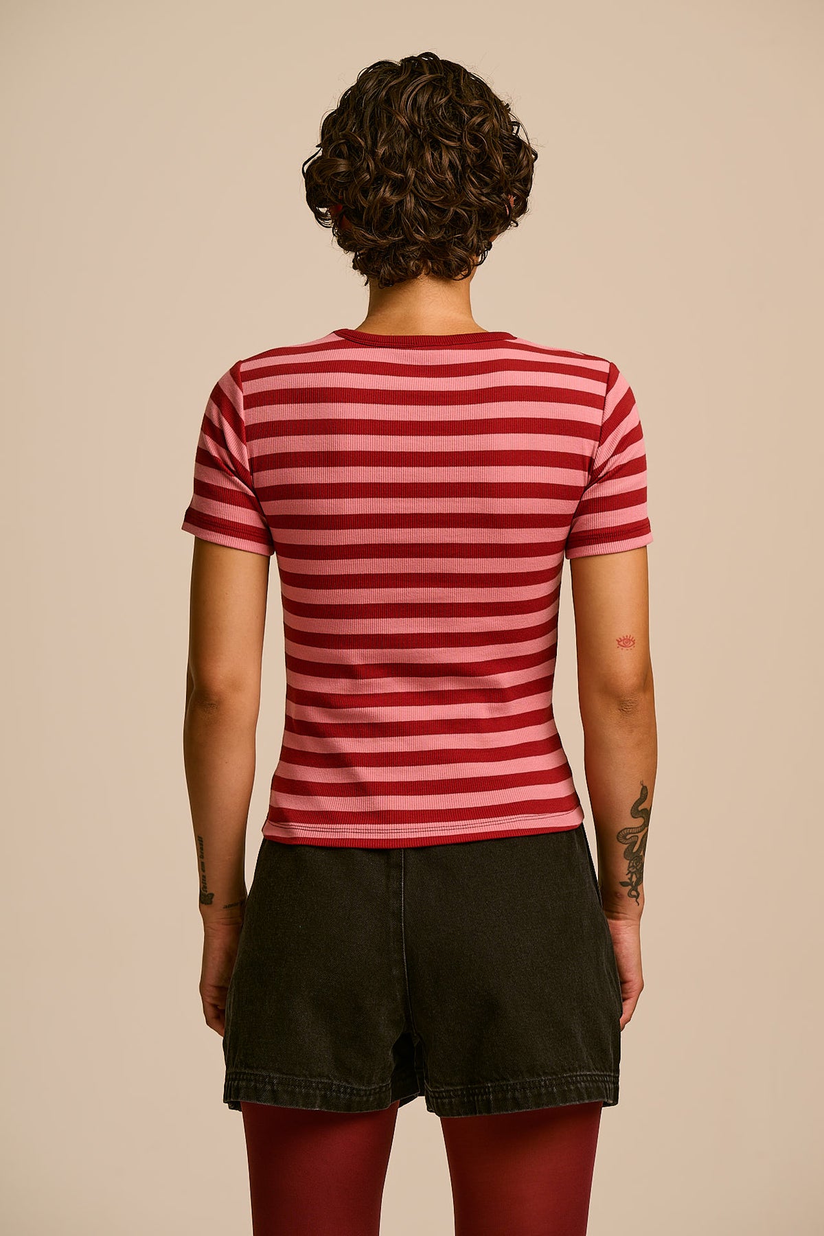 Gracie - T-Shirt Organic Cotton in Pink & Maroon Stripe