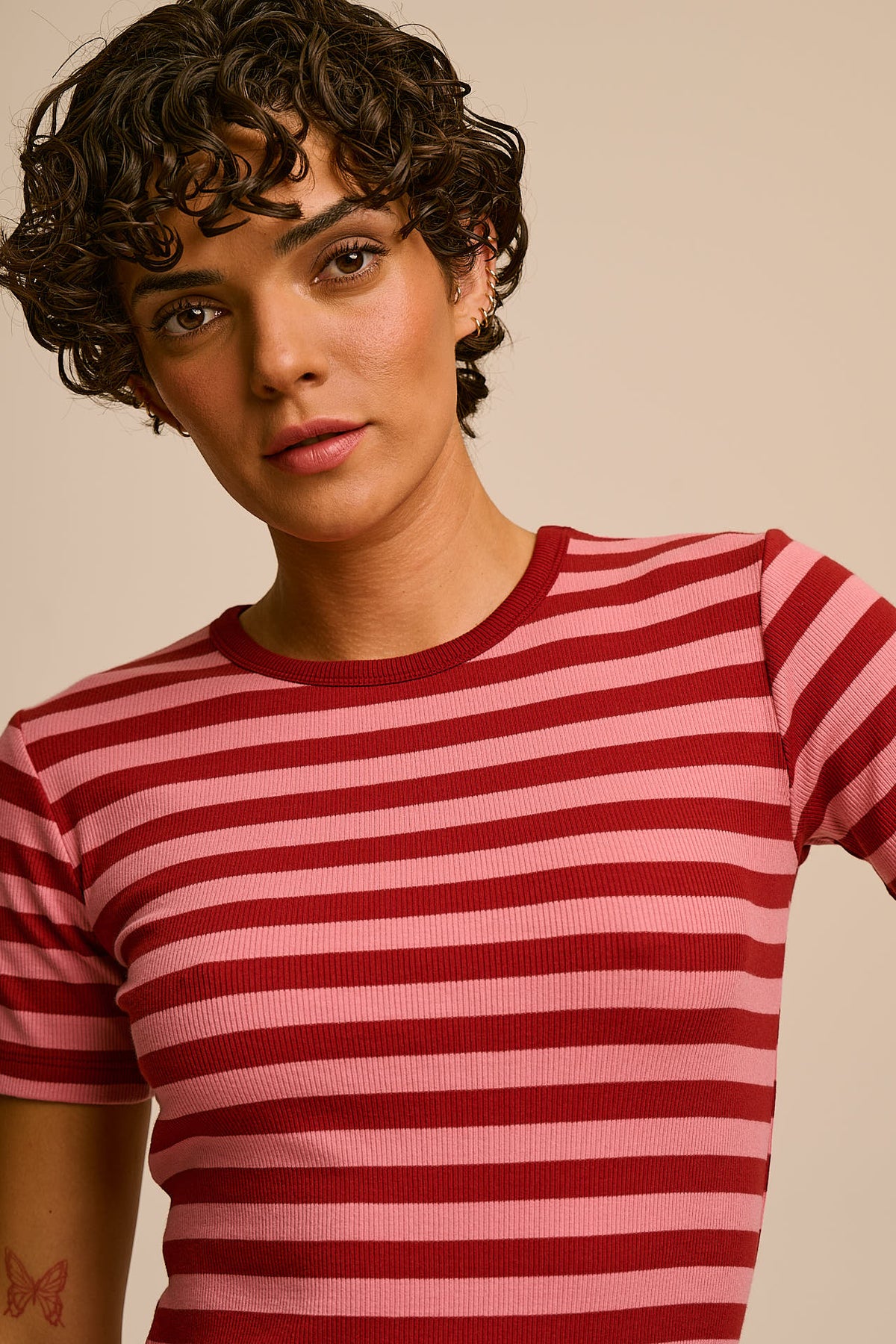 Gracie - T-Shirt Organic Cotton in Pink & Maroon Stripe