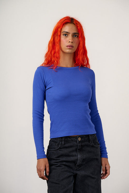 Grayson - Long Sleeve Top Cotton in Dazzling Blue