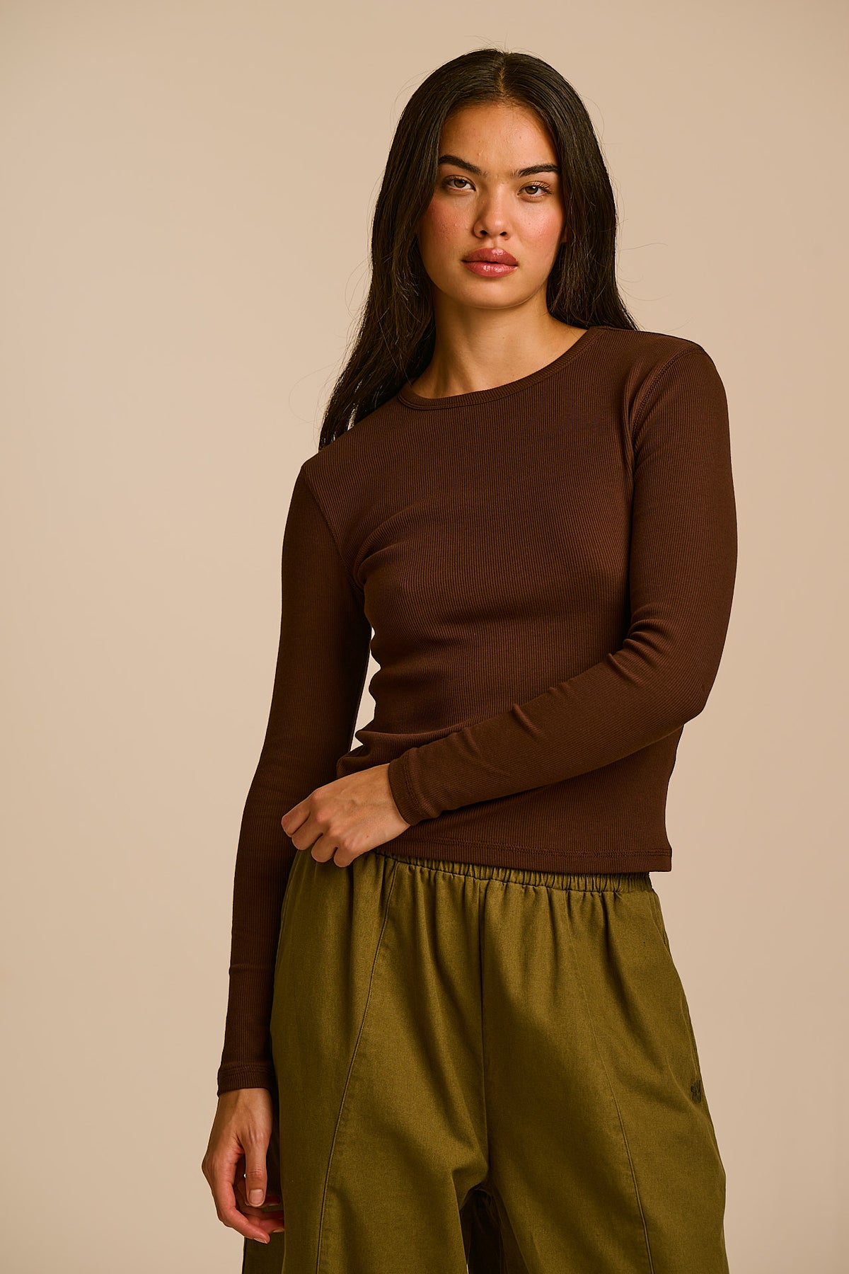 Grayson - Long Sleeve Top Cotton in Chocolate