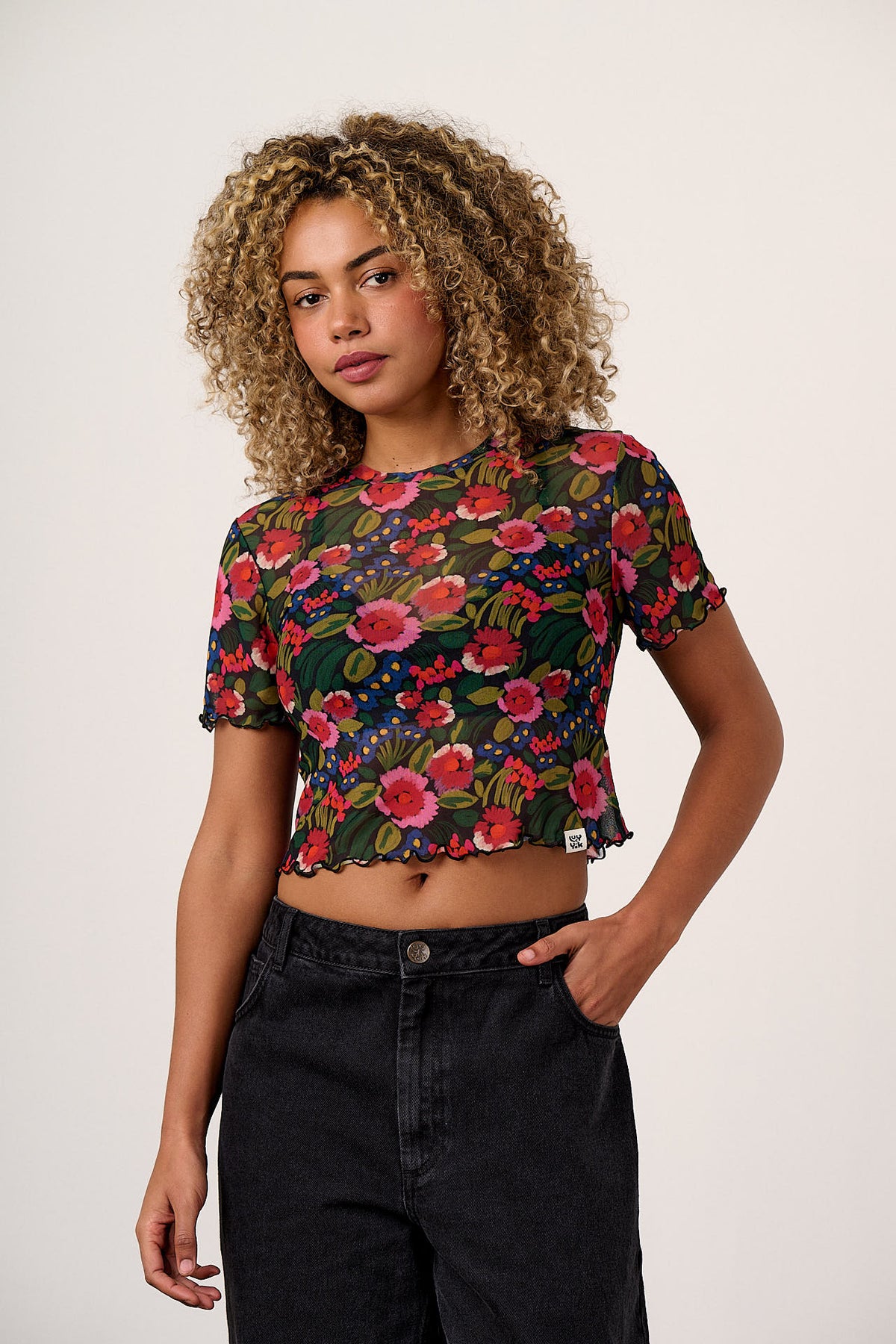 Greta - Cropped Top Mesh in Black Marie Print