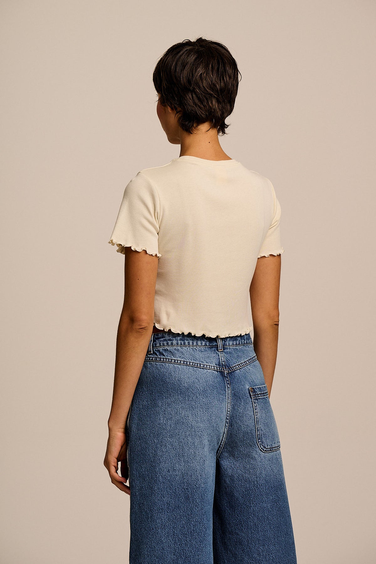 Greta - Cropped Top Cotton in Ecru Shell Print