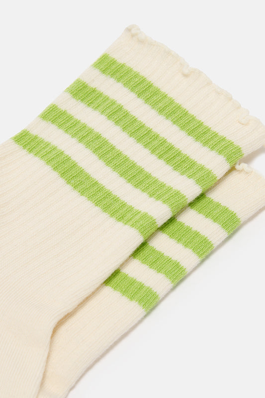 Greta - Cotton Socks in Green Stripe
