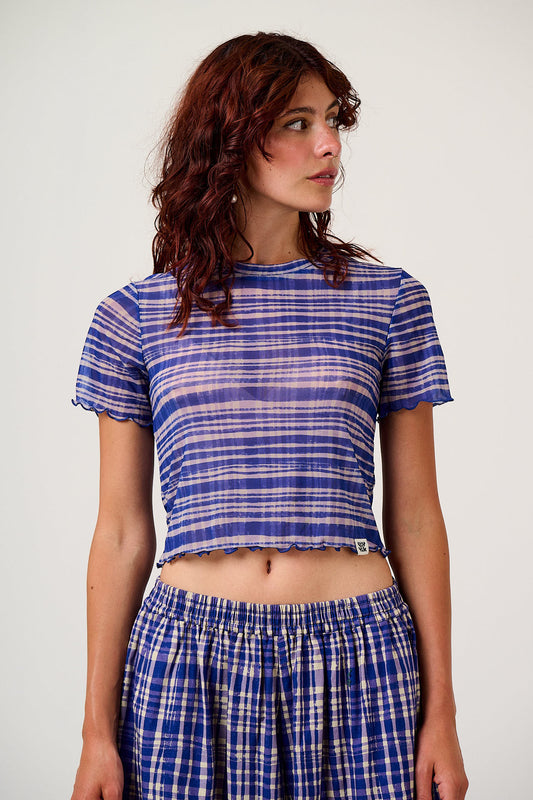 Greta - Cropped Top Mesh in Crayon Print