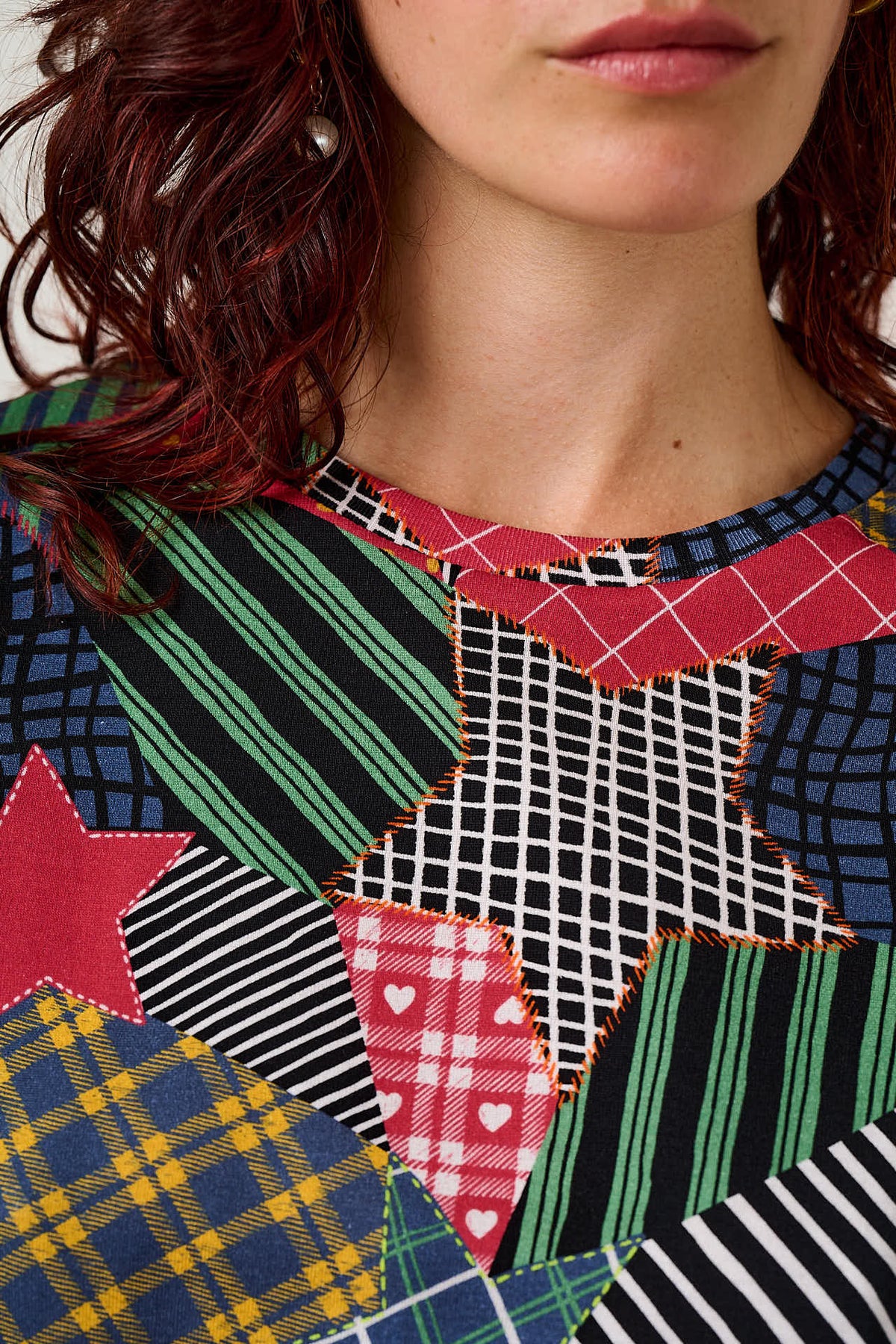 Greta - Cropped Top Cotton in Patchwork Star Print