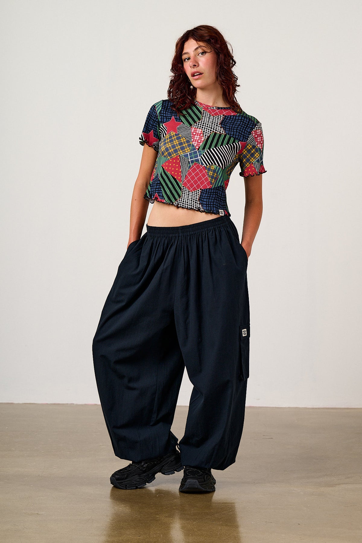 Greta - Cropped Top Cotton in Patchwork Star Print