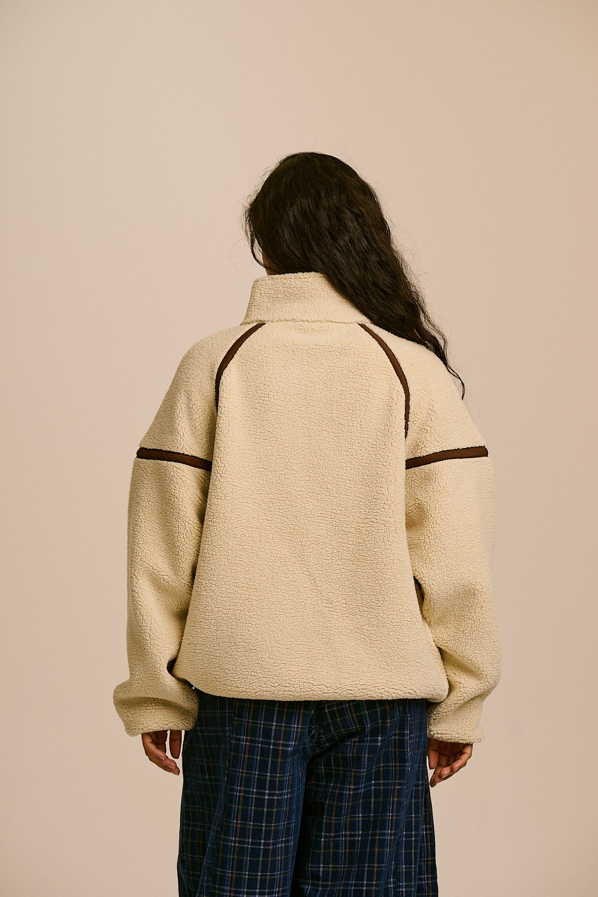 Hadley - Half Zip Fleece Recycled Polyester Borg in Ecru and Chocolate