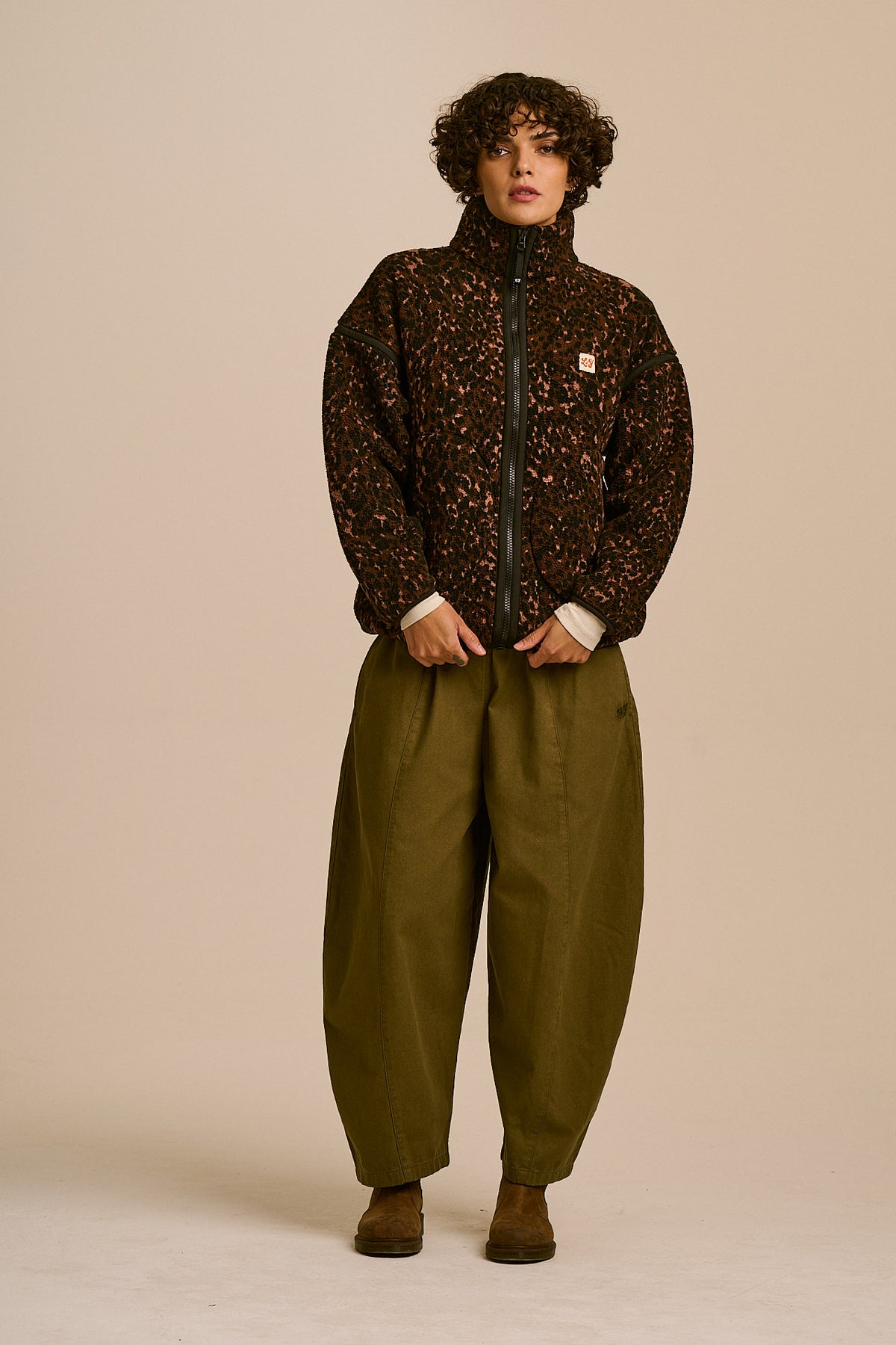Hayes - Zip Through Fleece Recycled Polyester Borg in Animal