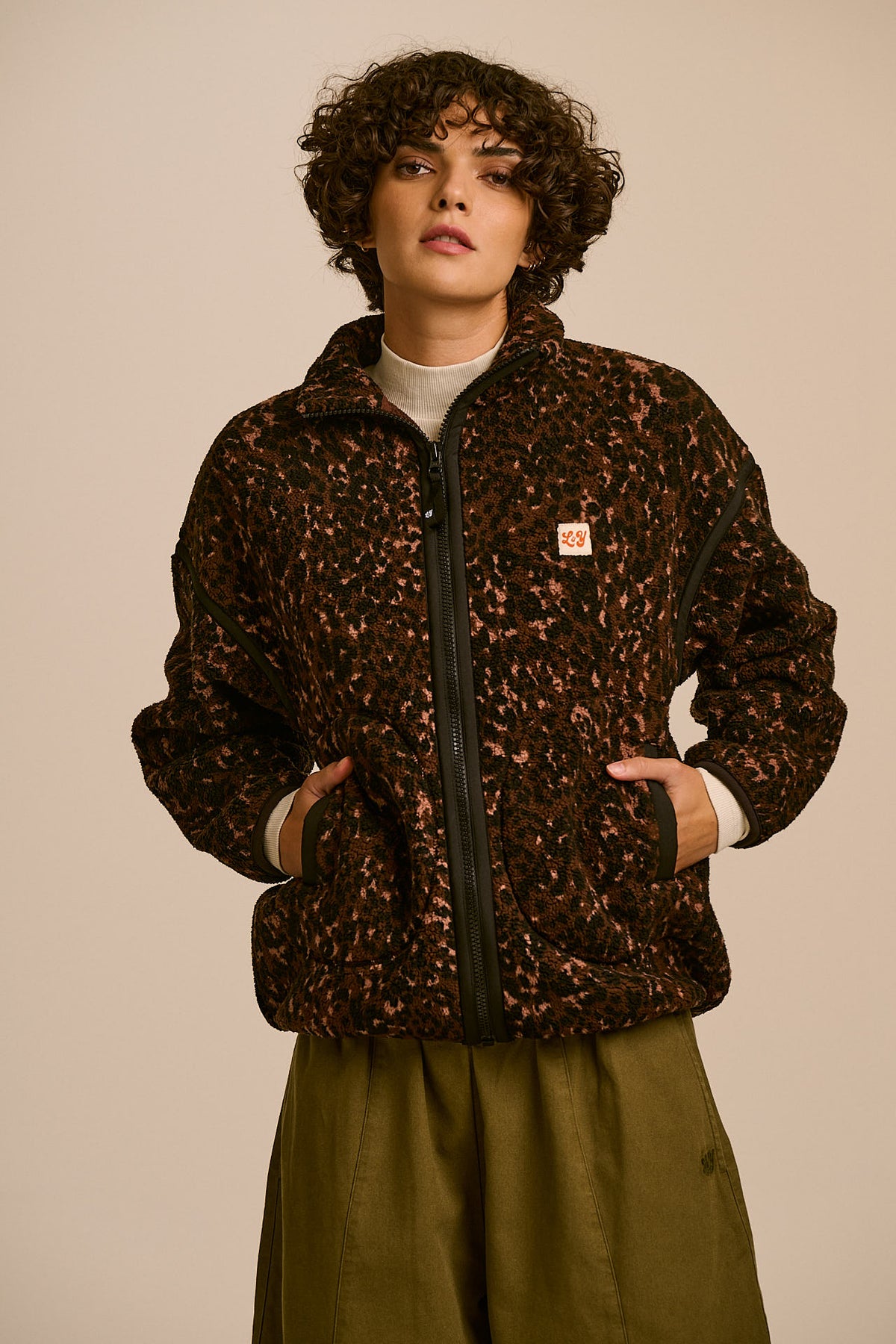 Hayes - Zip Through Fleece Recycled Polyester Borg in Animal