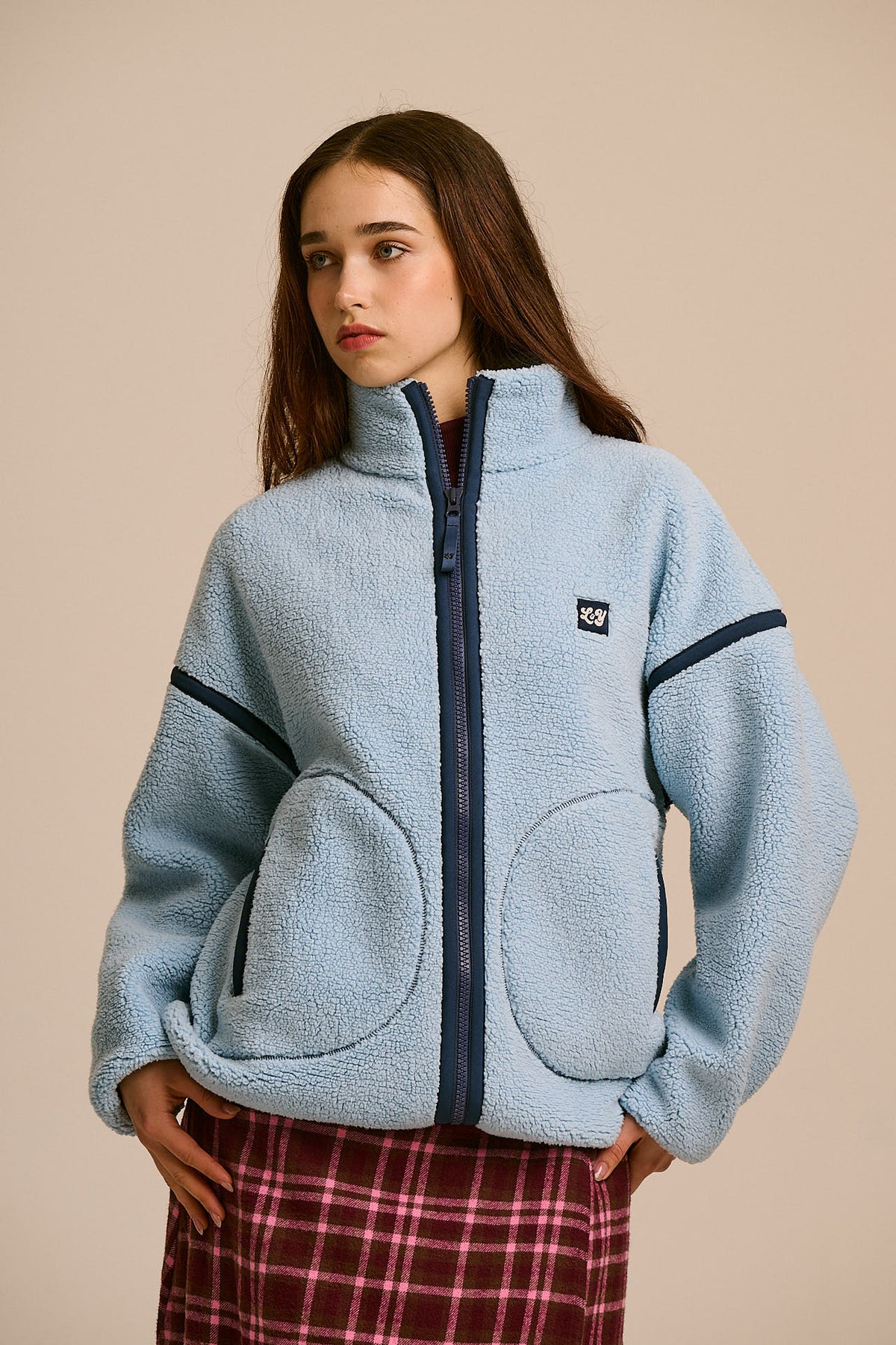 Hayes - Borg Zip Through Fleece in Icy Blue