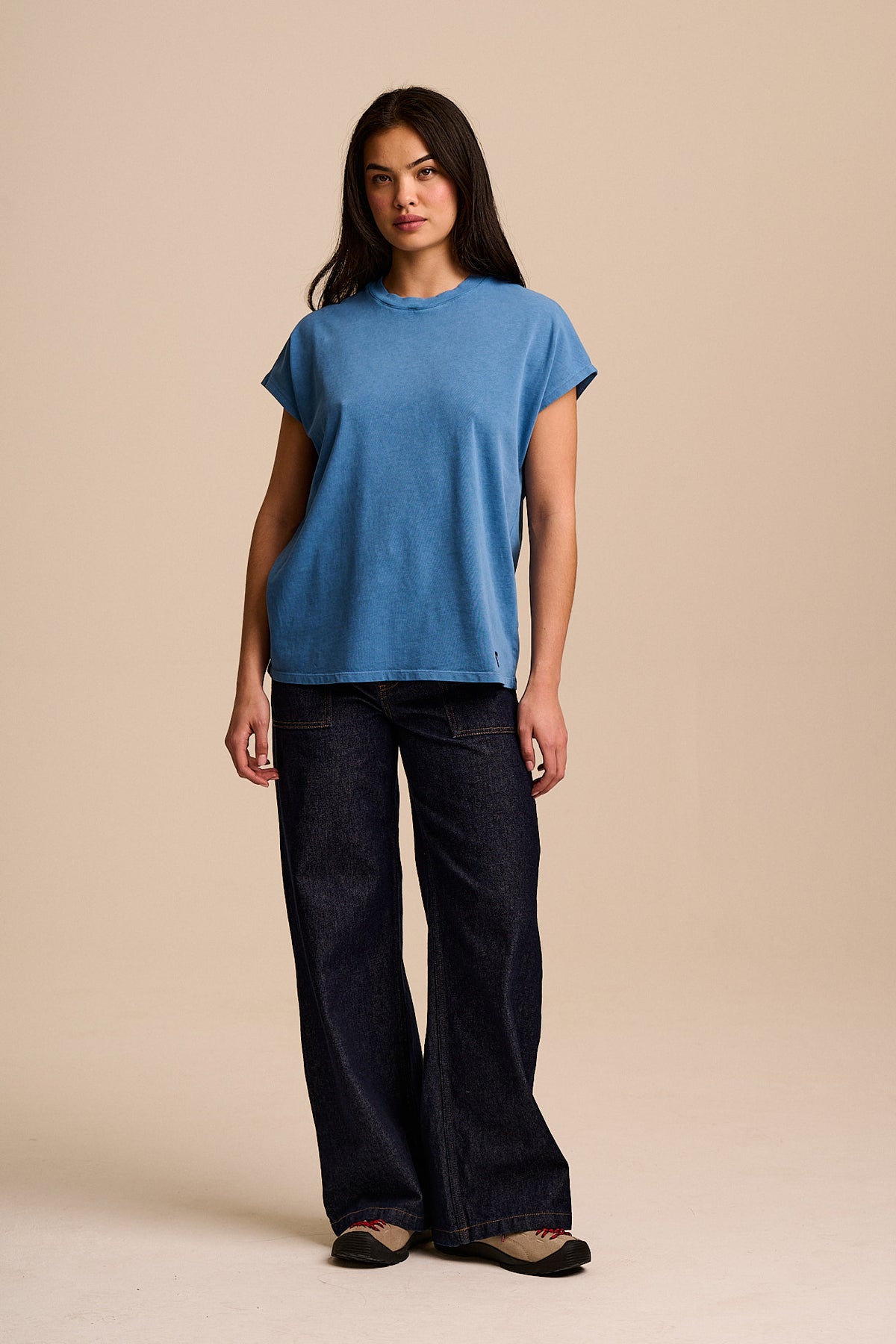 Inessa - Cap Sleeve T-Shirt Organic Cotton in Blue
