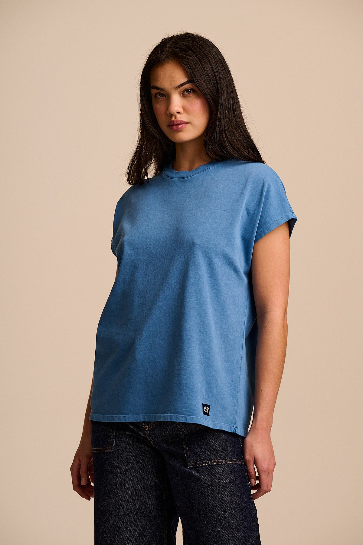 Inessa - Cap Sleeve T-Shirt Organic Cotton in Blue
