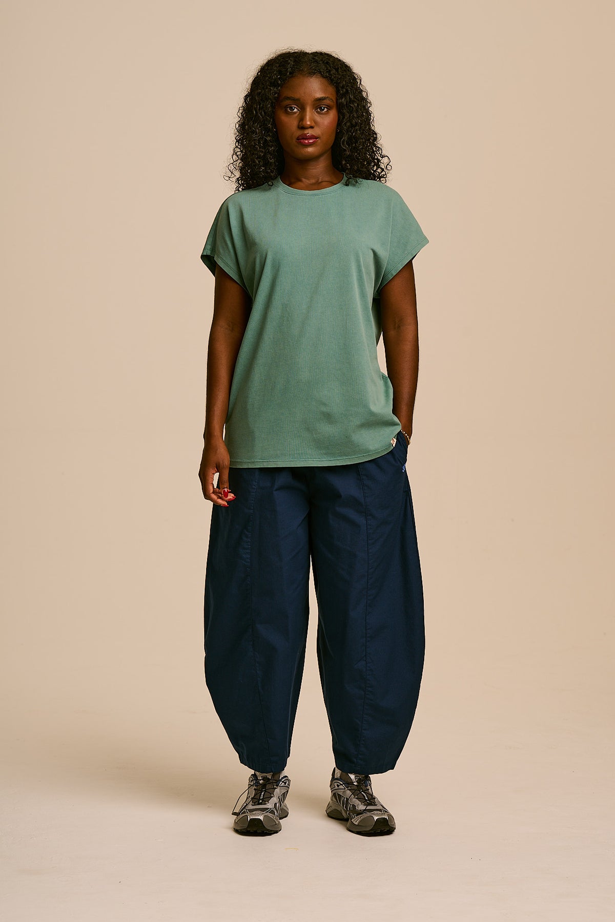 Inessa - Cap Sleeve T-Shirt Organic Cotton in Washed Green