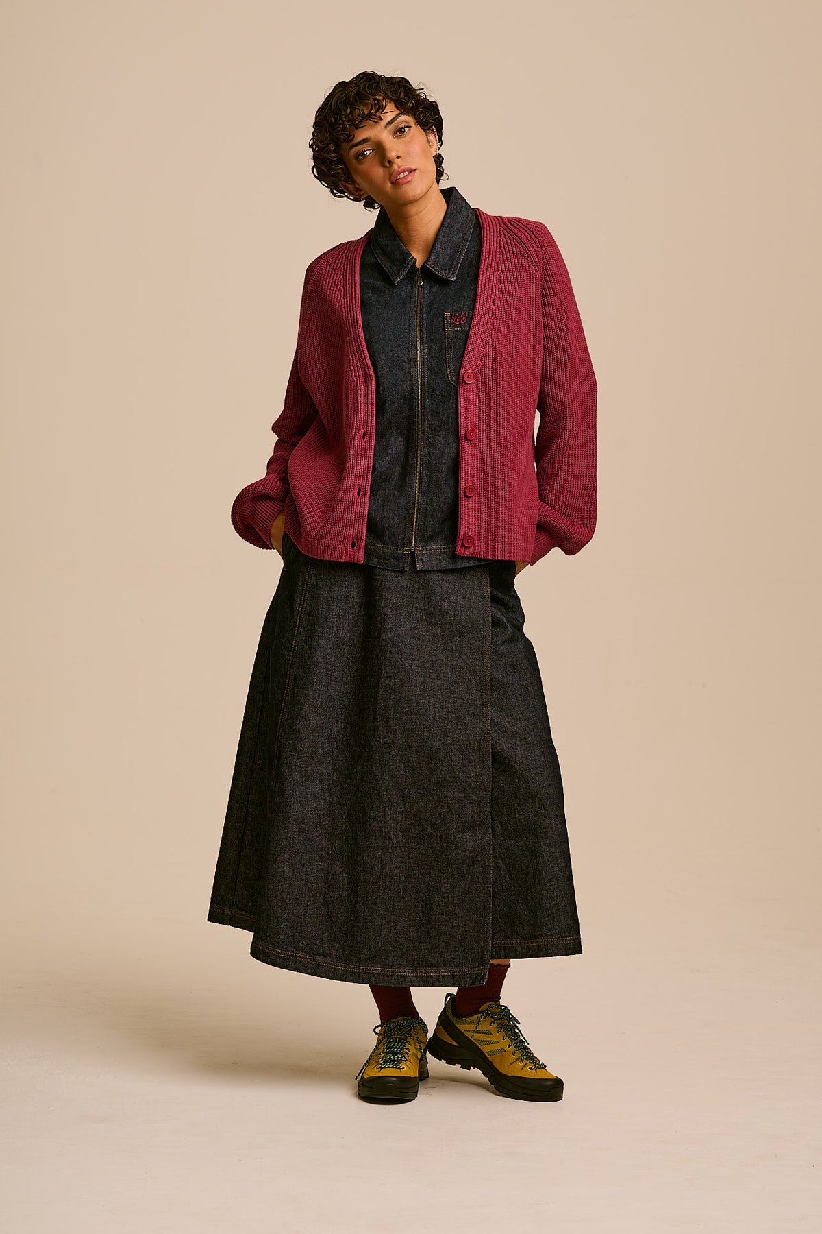 Juniper - Cardigan Organic Cotton Knit in Burgundy