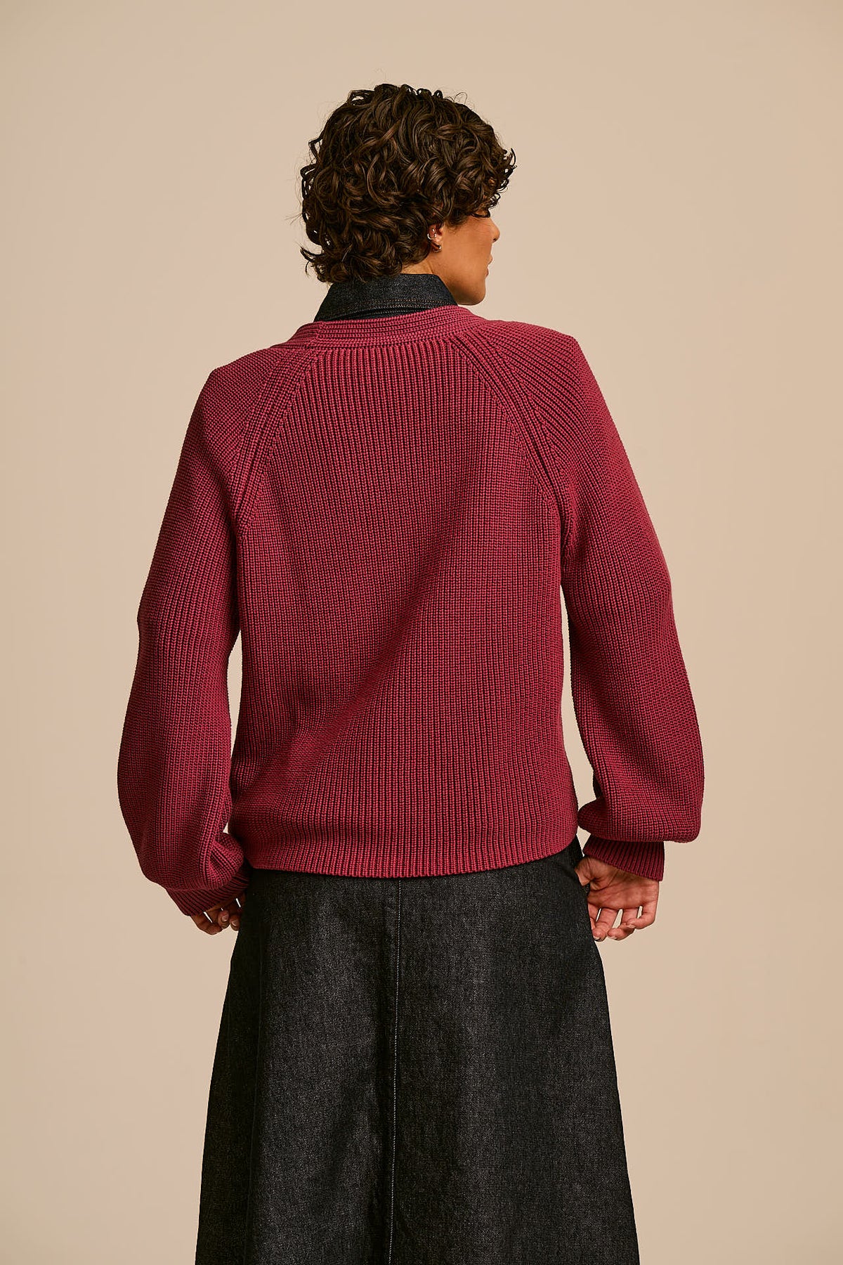 Juniper - Cardigan Organic Cotton Knit in Burgundy