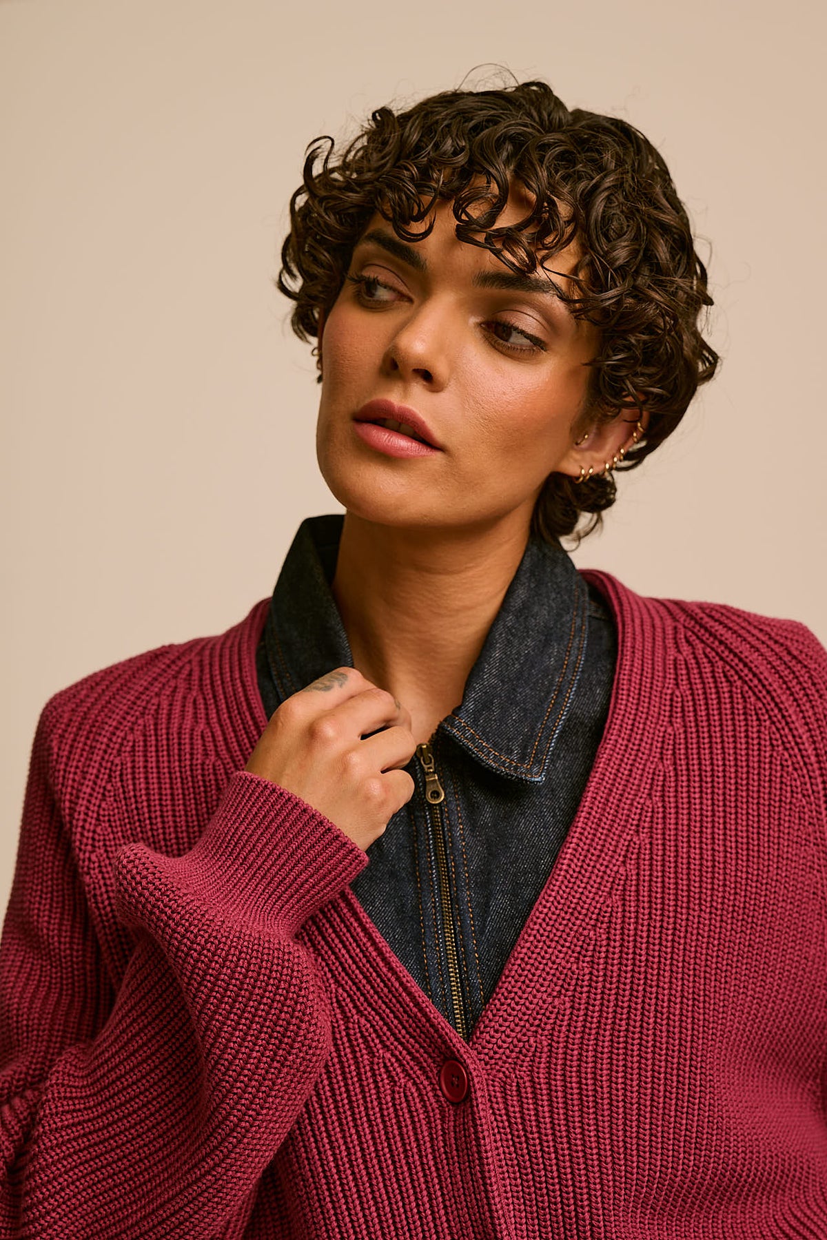 Juniper - Cardigan Organic Cotton Knit in Burgundy