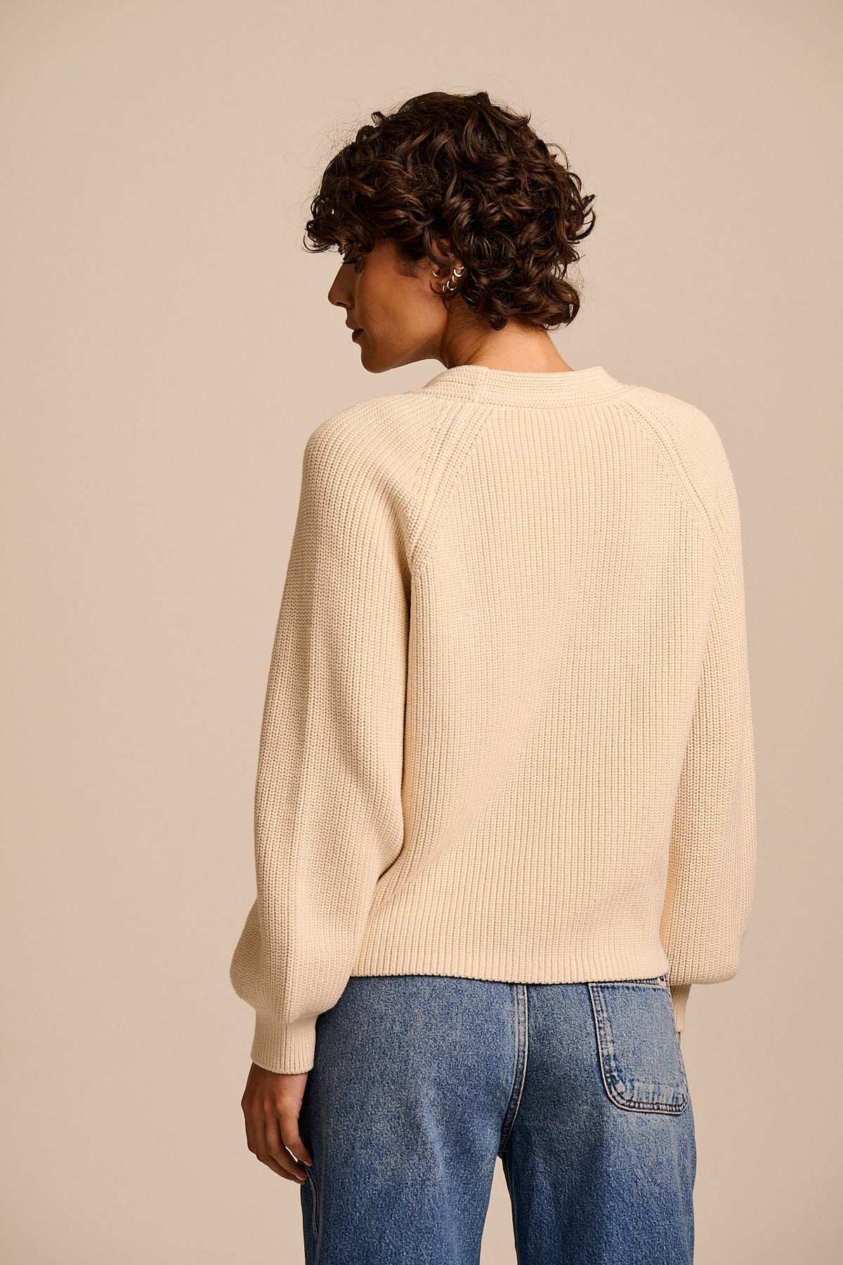 Juniper - Balloon Sleeve Cardigan Organic Cotton Chunky Knit in Ecru
