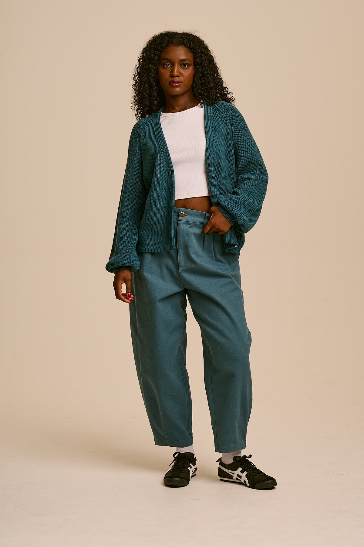 Juniper - Cardigan Organic Cotton Knit in Teal