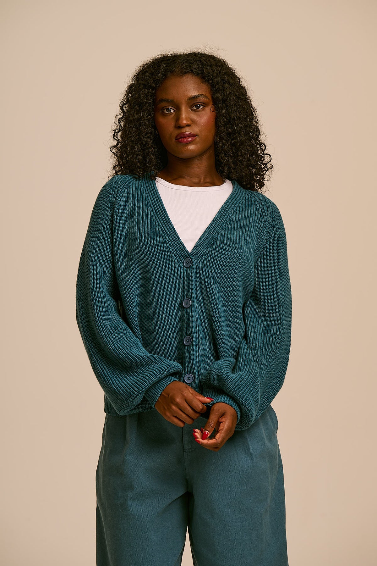 Juniper - Cardigan Organic Cotton Knit in Teal