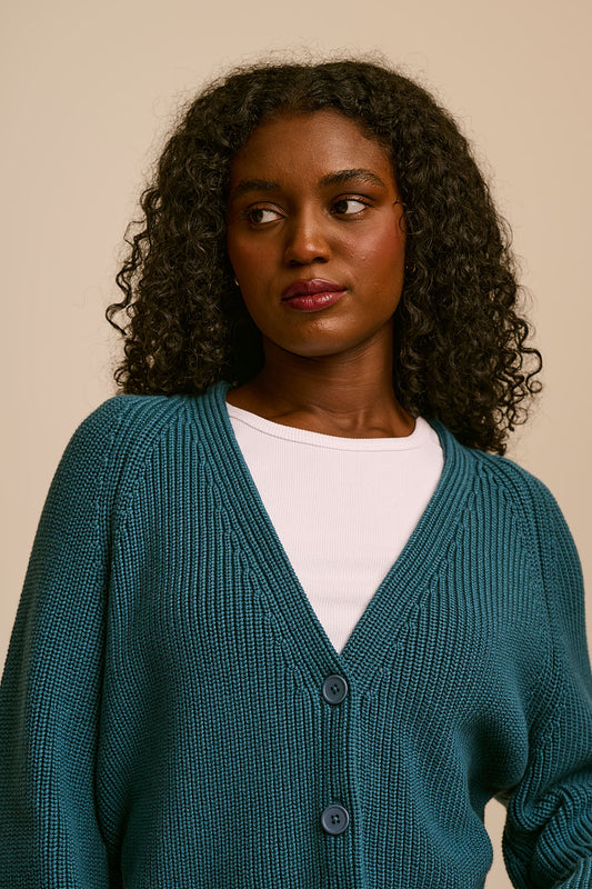 Juniper - Cardigan Organic Cotton Knit in Teal