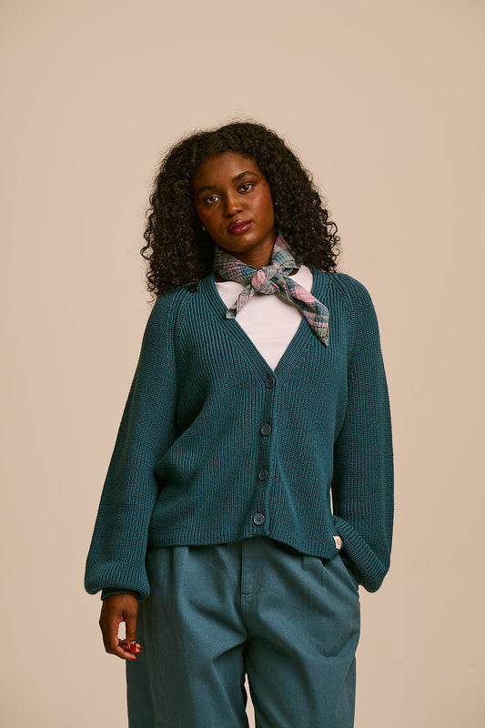 Juniper - Cardigan Organic Cotton Knit in Teal
