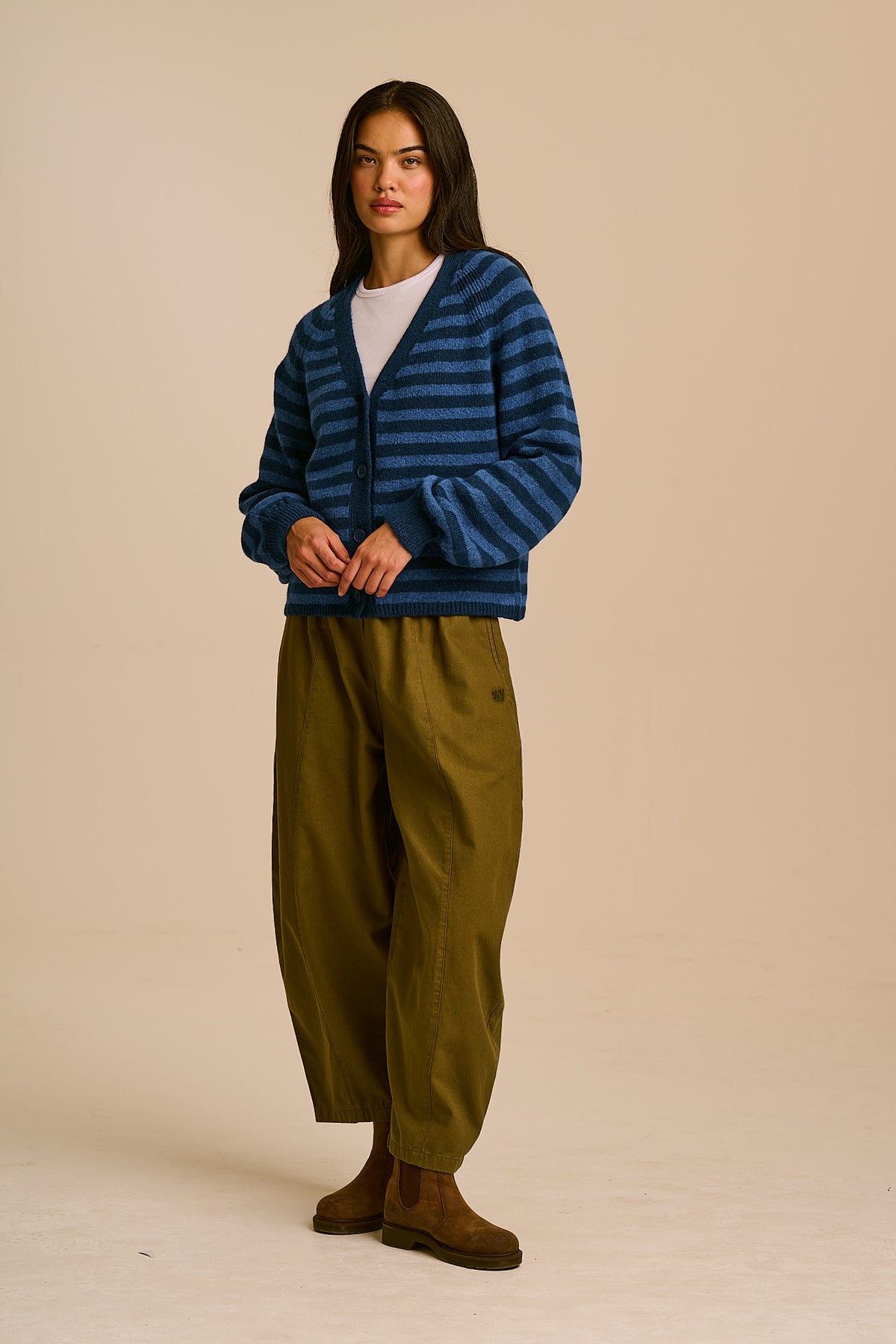 Juniper - Cardigan Recycled Polyester Knit in Blue Stripe