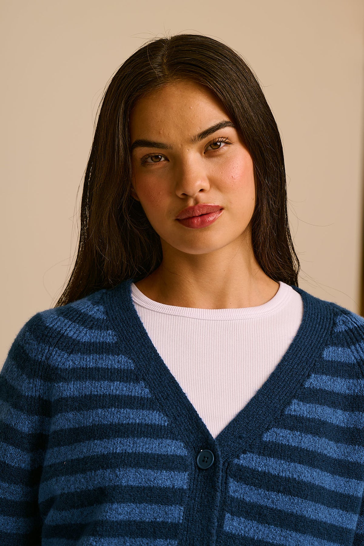 Juniper - Cardigan Recycled Polyester Knit in Blue Stripe