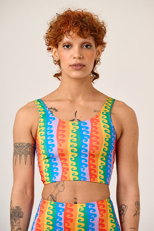 Kara - Tankini Top Recycled Polyester in Rainbow Wave