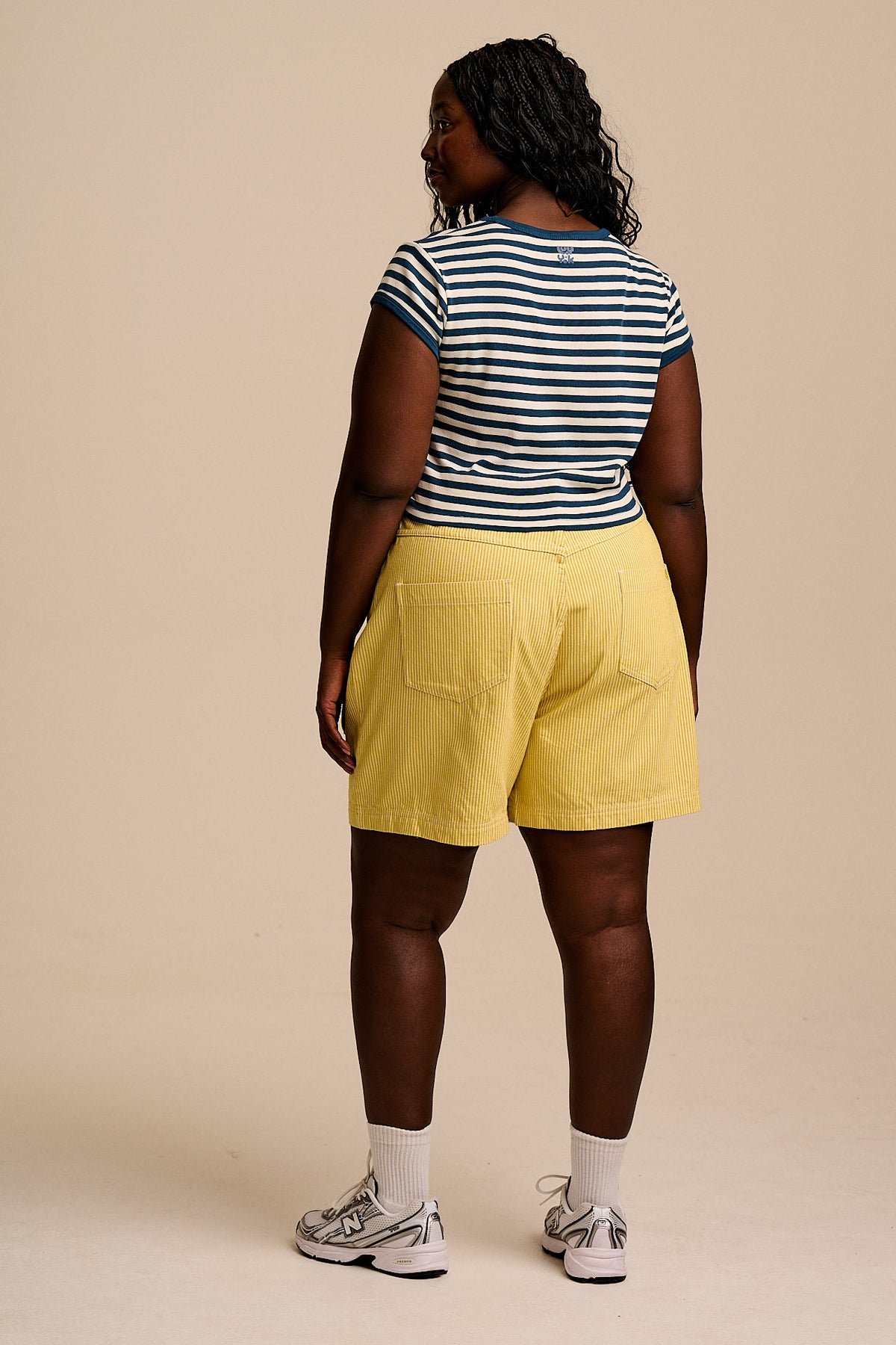 Lexi - High Waist Shorts Organic Cotton in Lemon Hickory Stripe