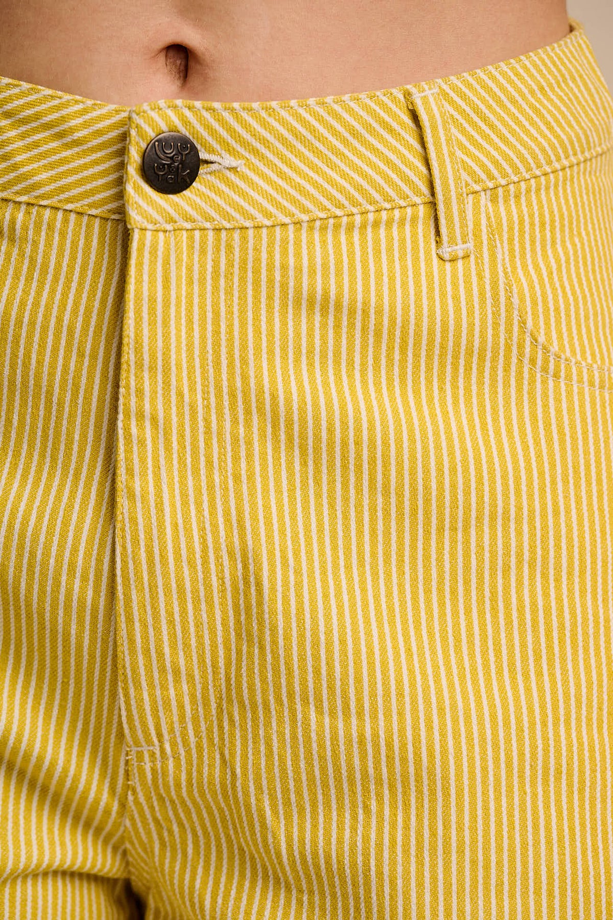 Lexi - High Waist Shorts Organic Cotton in Lemon Hickory Stripe