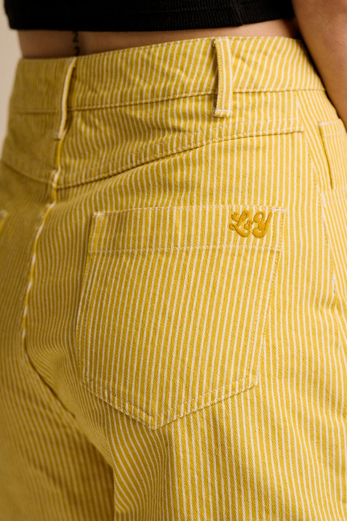Lexi - High Waist Shorts Organic Cotton in Lemon Hickory Stripe