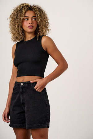 Lexi - High Waist Shorts Organic Cotton Denim in Black Wash
