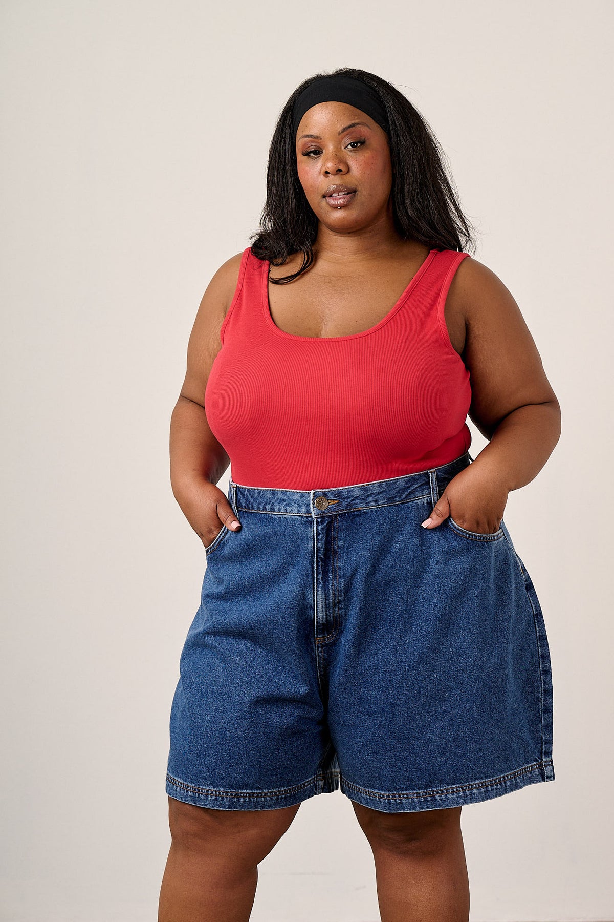 Lexi - High Waist Shorts Organic Cotton Denim in Mid Wash Blue
